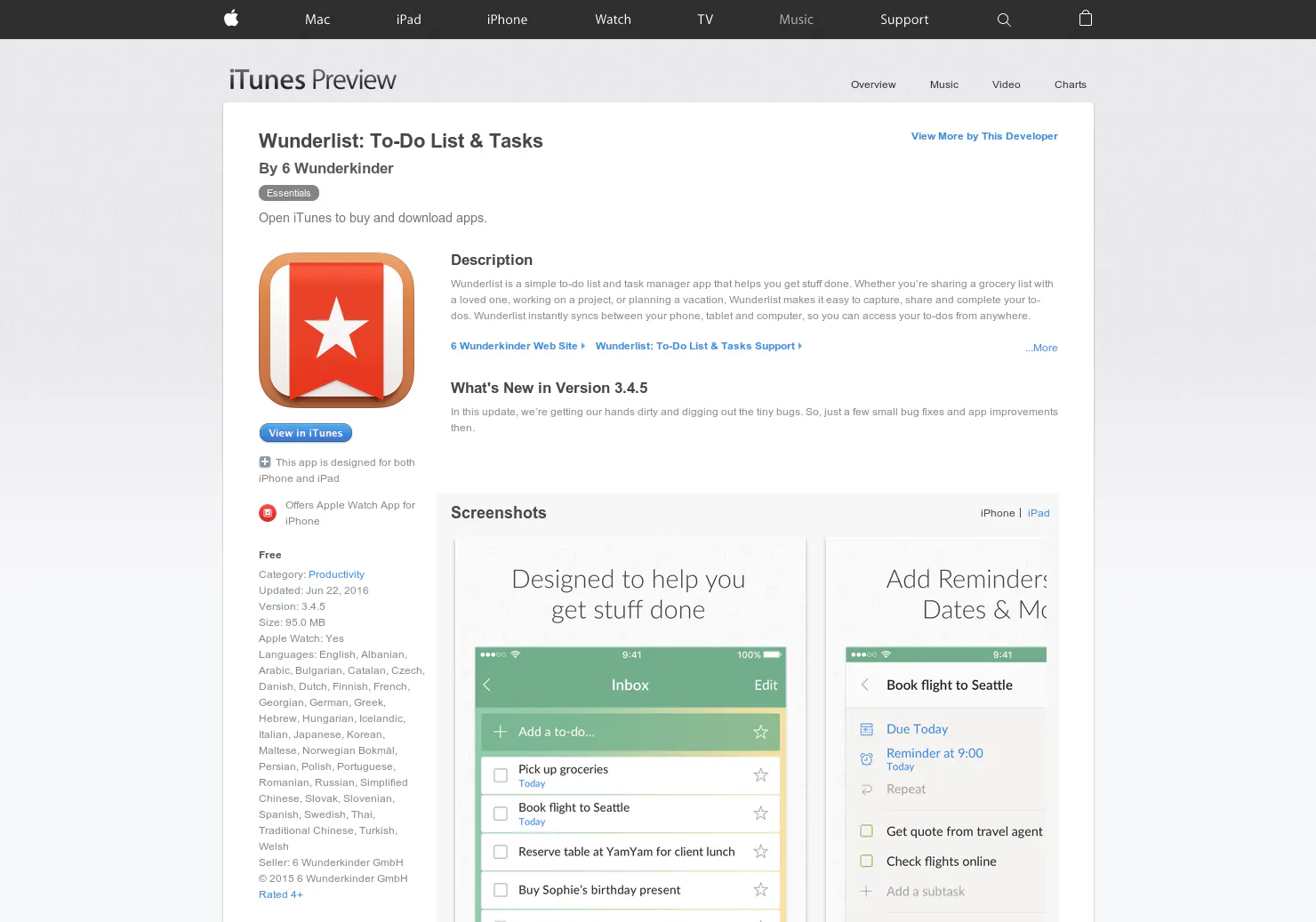Wunderlist Apple Watch