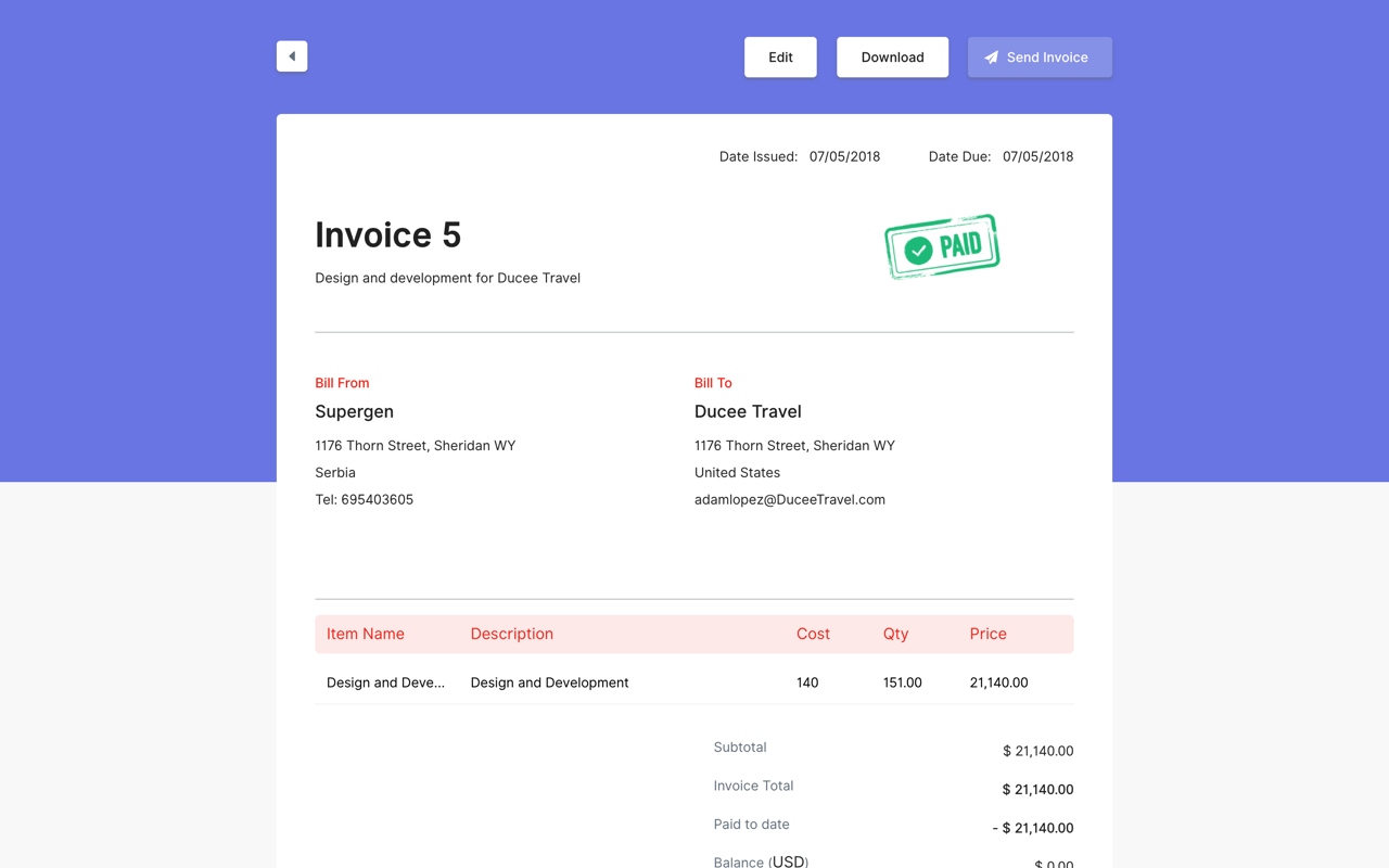 create a quick invoice for an item