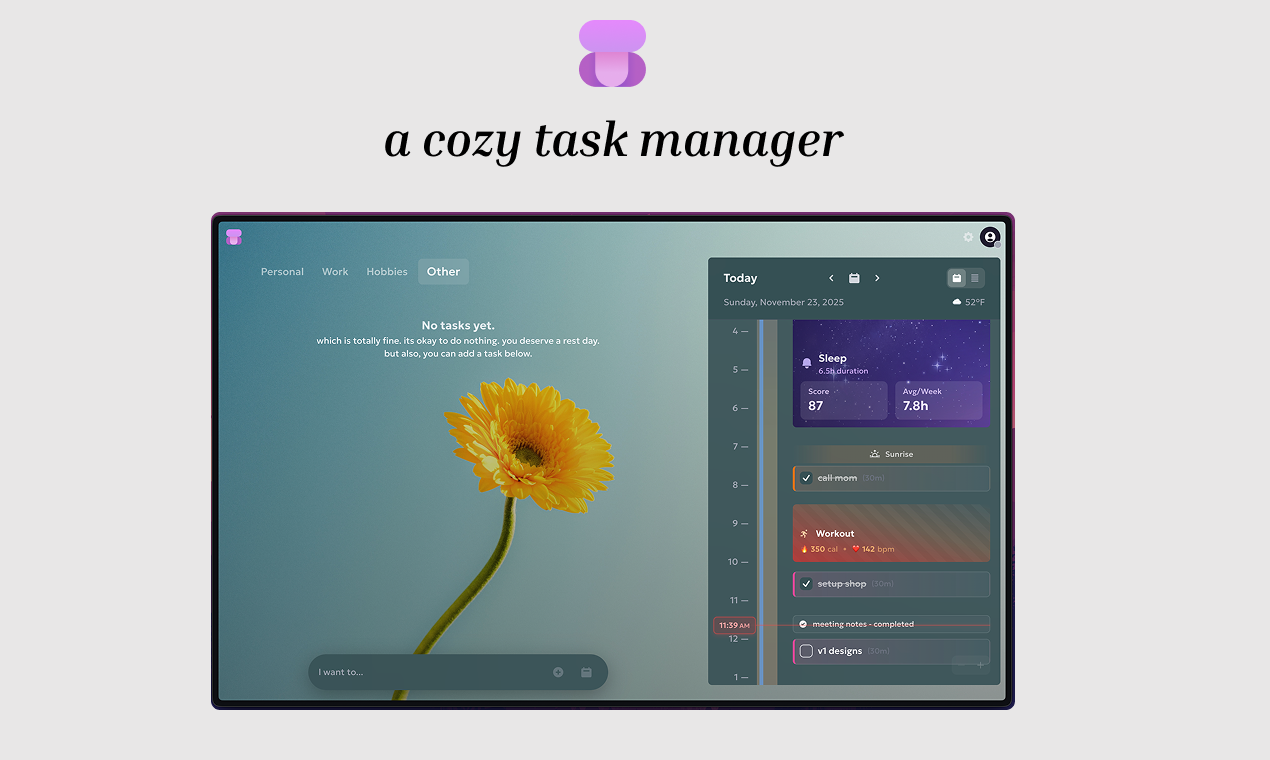 tsk.lol ~ cozy task manager ~ - Main product screenshot demonstrating key features and user interface