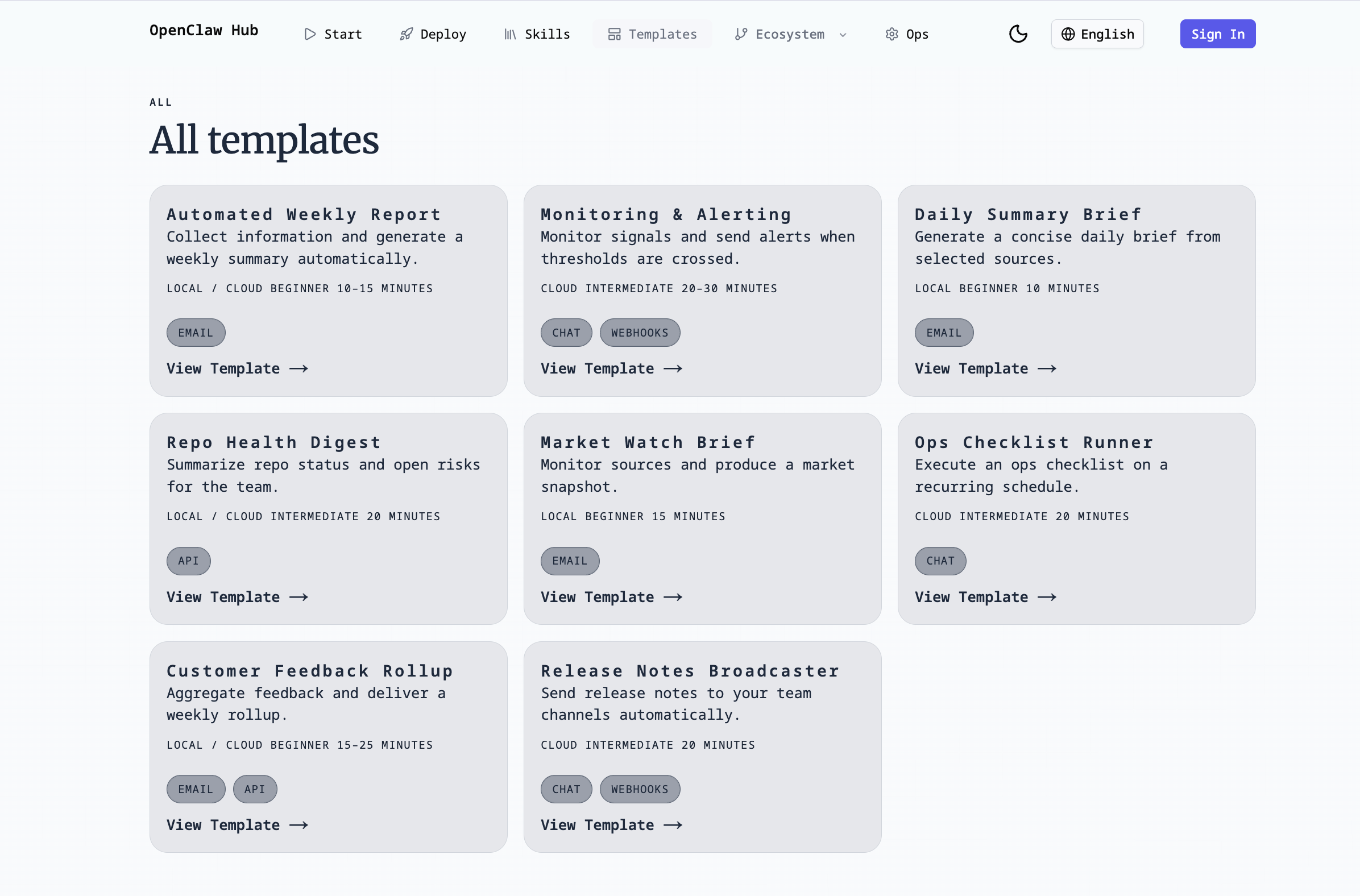 OpenClaw Hub - Screenshot 3 showing product features and functionality