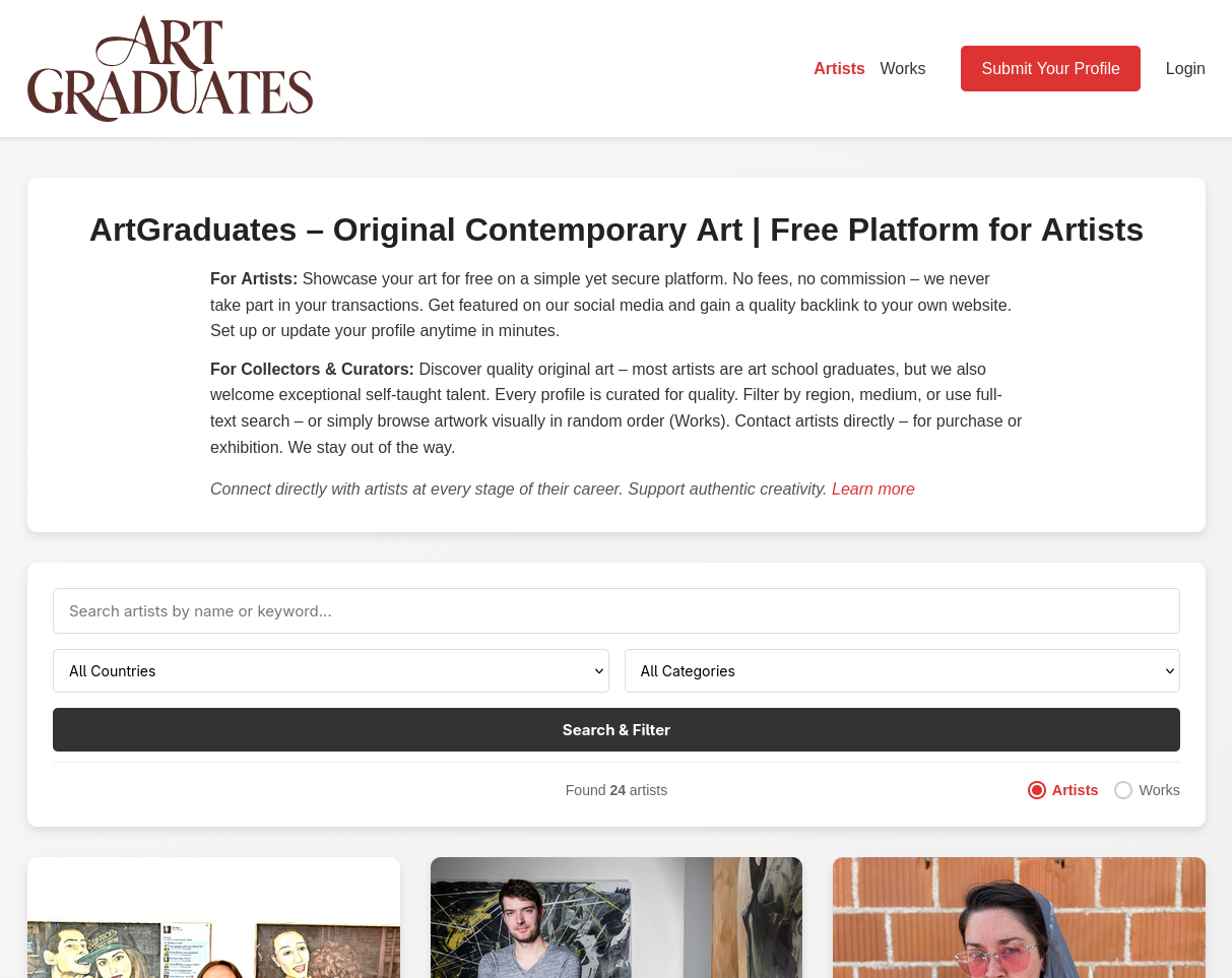 ArtGraduates - Main product screenshot demonstrating key features and user interface