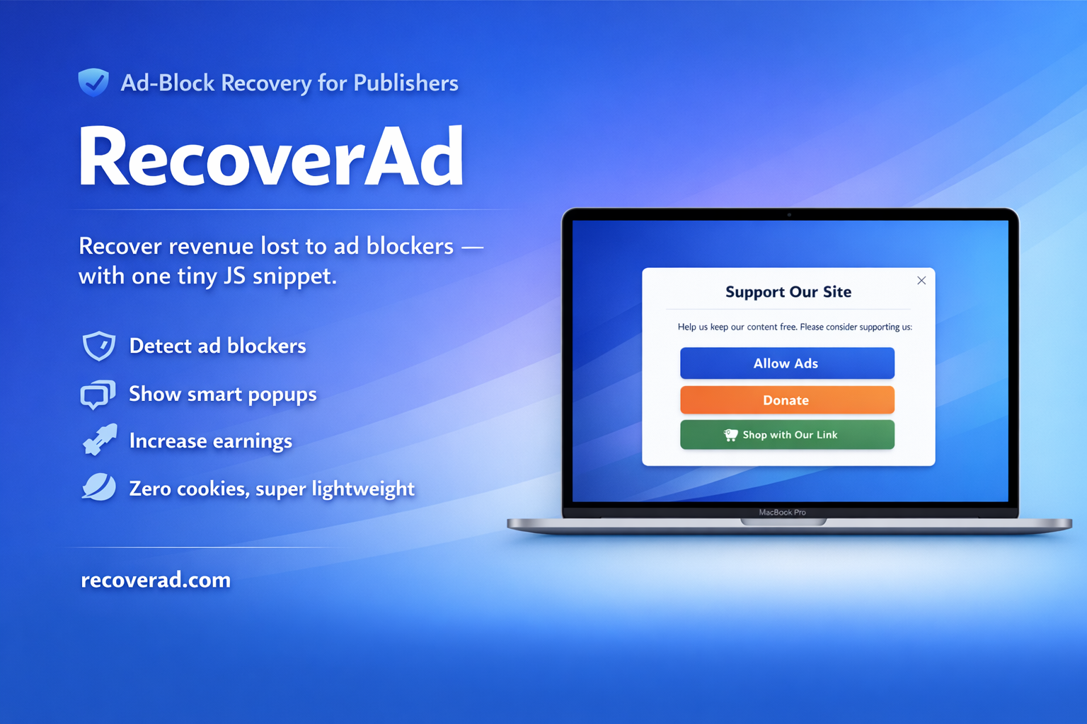 RecoverAd-AdBlock Recovery for Publisher - Screenshot 2 showing product features and functionality