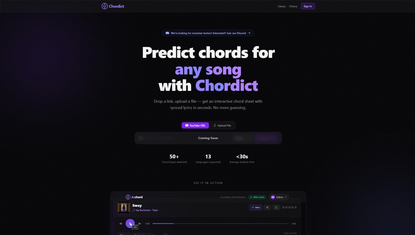 Chordict — Audio Chord & Lyric Analyzer - Main product screenshot demonstrating key features and user interface