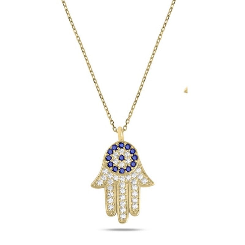 Bright Hamsa and Eye necklace gallery image