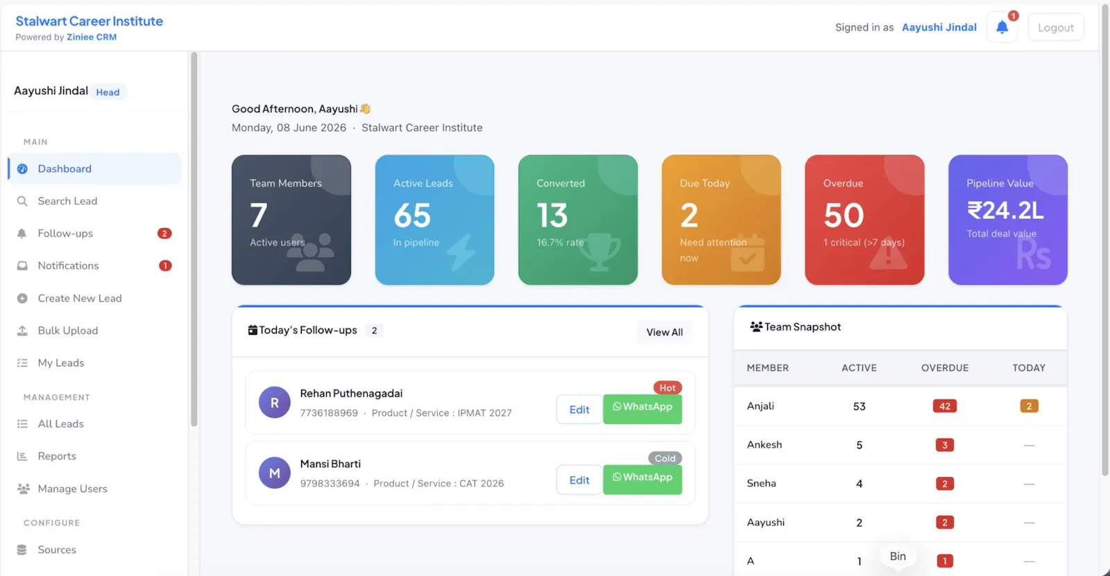 Ziniee CRM screenshot 2
