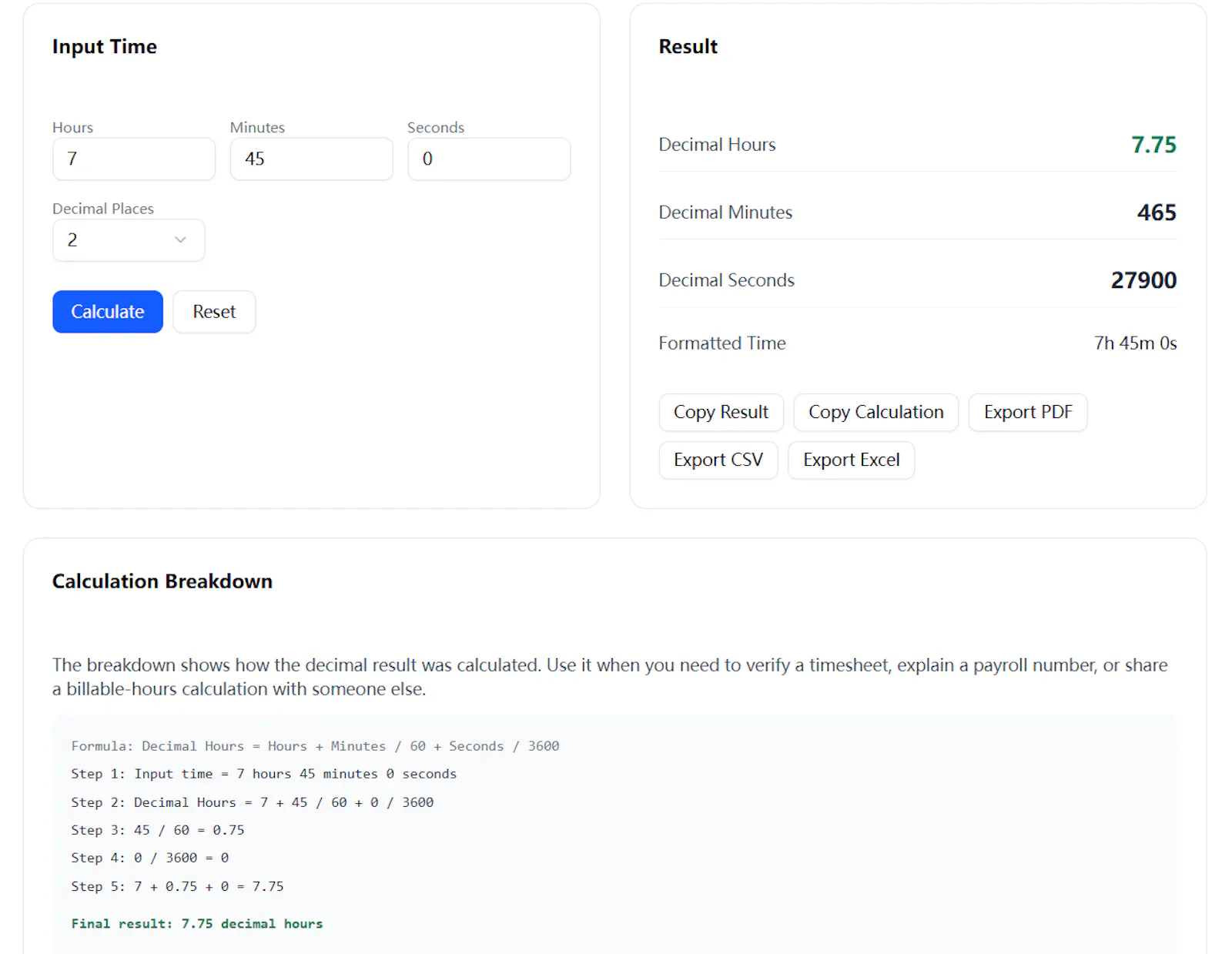 Time to Decimal Calculator screenshot 1