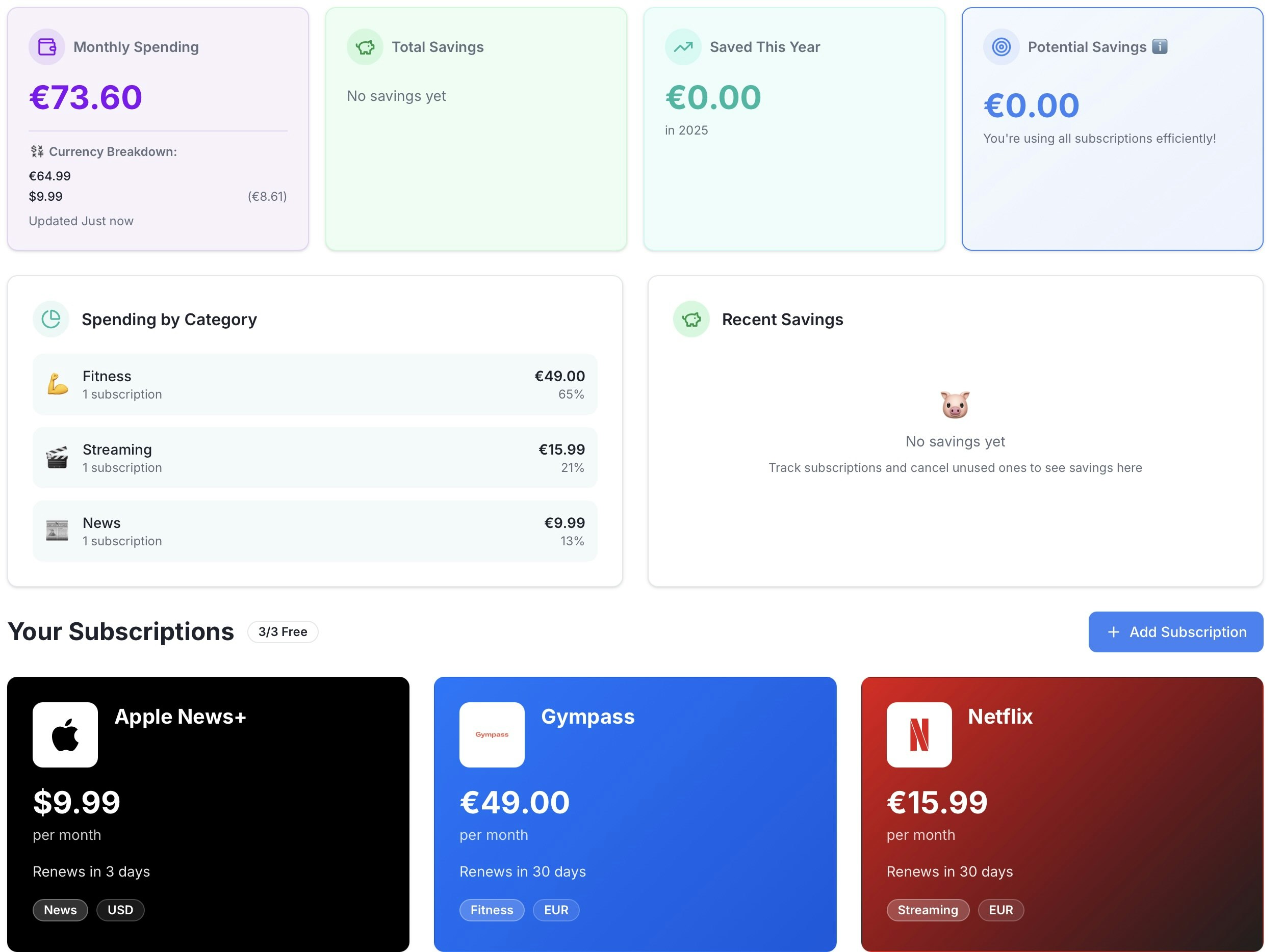MySubScout - Main product screenshot demonstrating key features and user interface