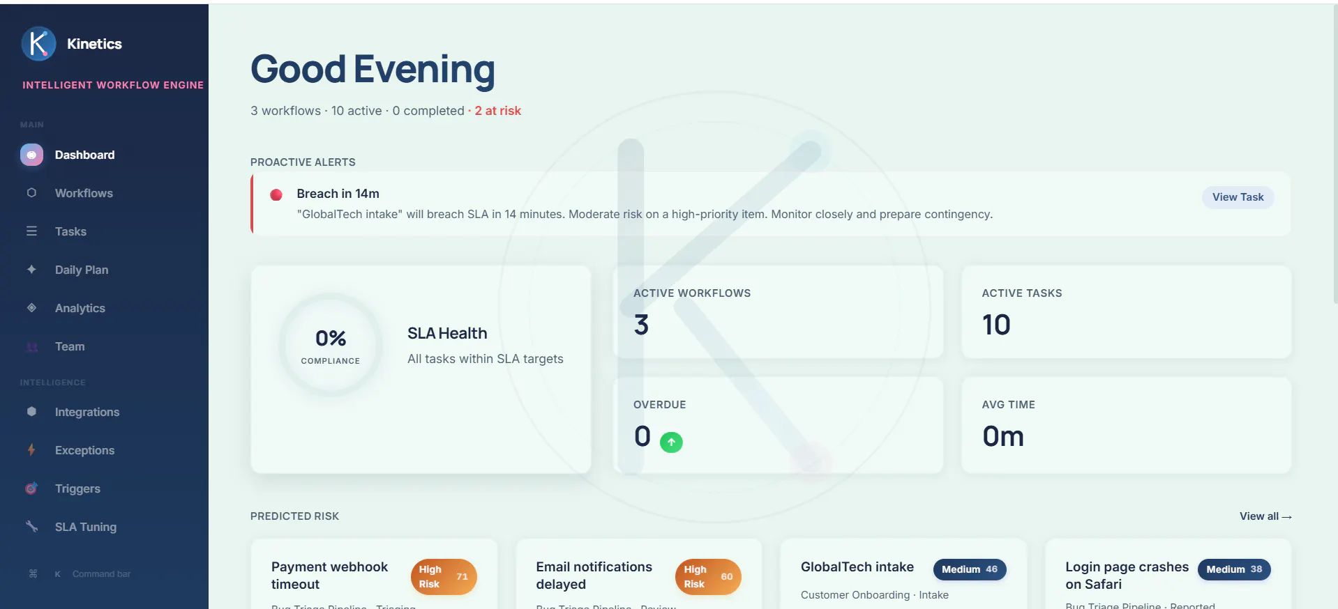 Kinetics — Intelligent Workflow Engine 제품 배너