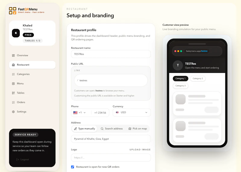 FastQRMenu screenshot 2