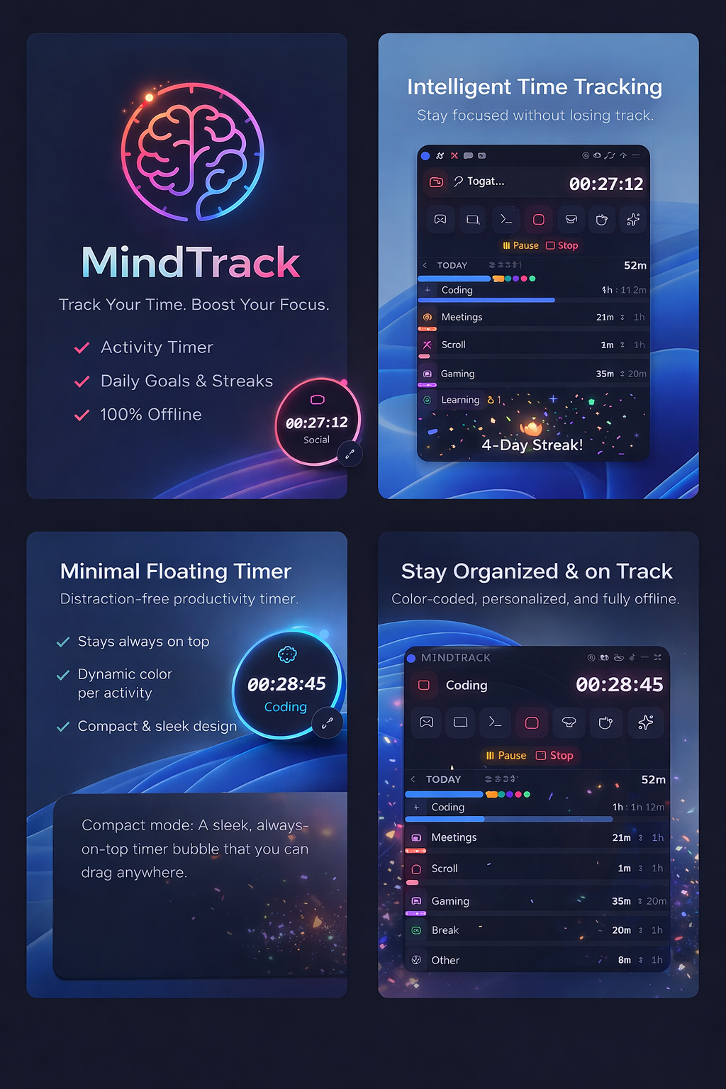 MindTrack - Main product screenshot demonstrating key features and user interface