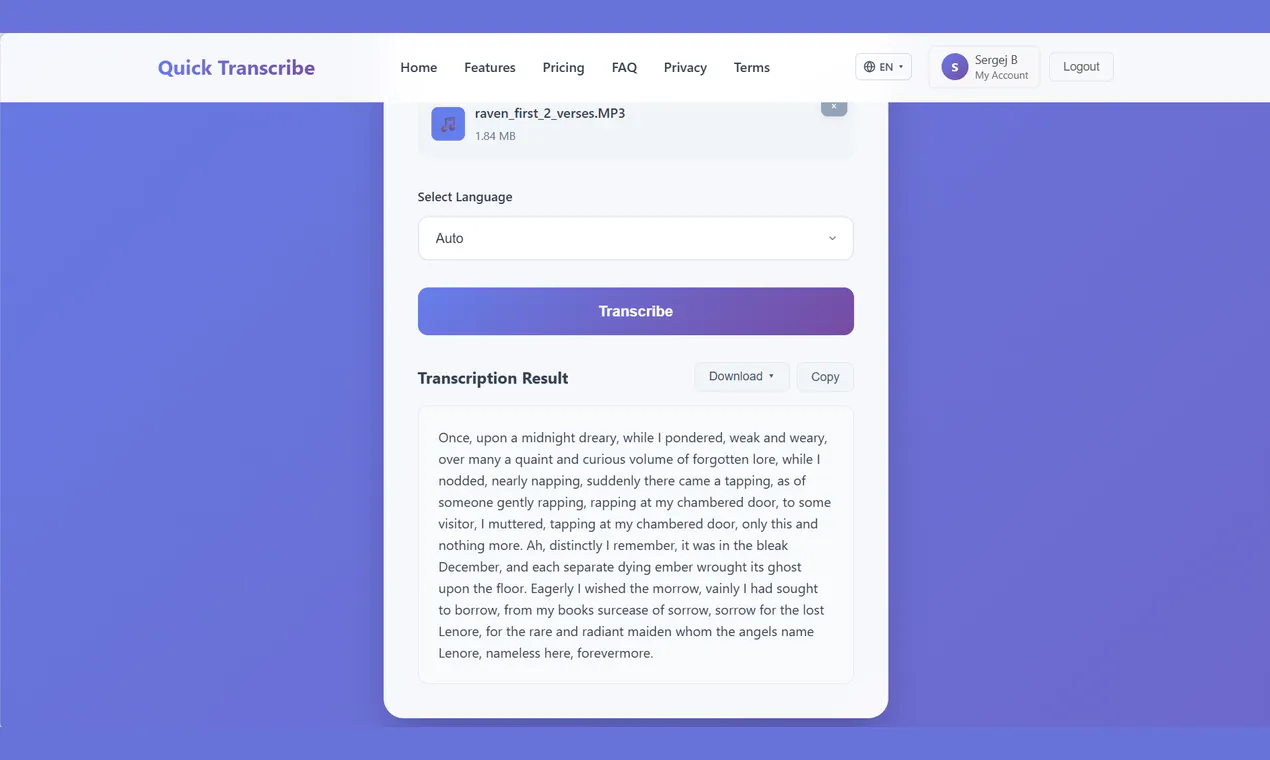 Quick Transcribe gallery image
