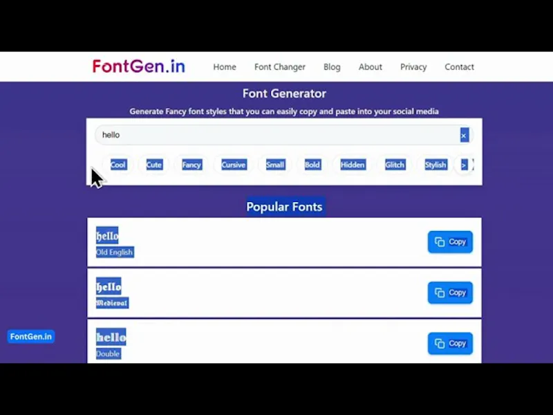 FontGen.in screenshot 1 (video preview)