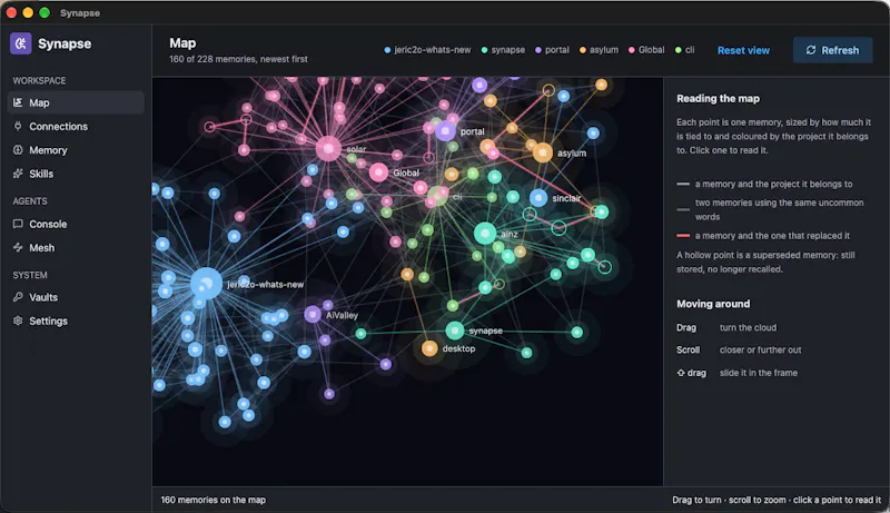 Synapse: shared memory for coding agents screenshot 1