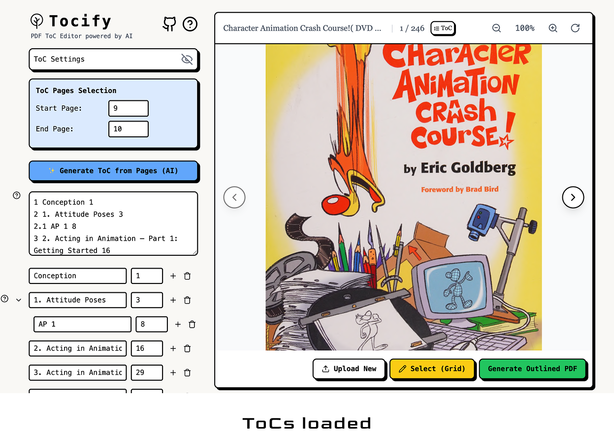 Tocify · Edit PDF bookmarks free online - Screenshot 4 showing product features and functionality
