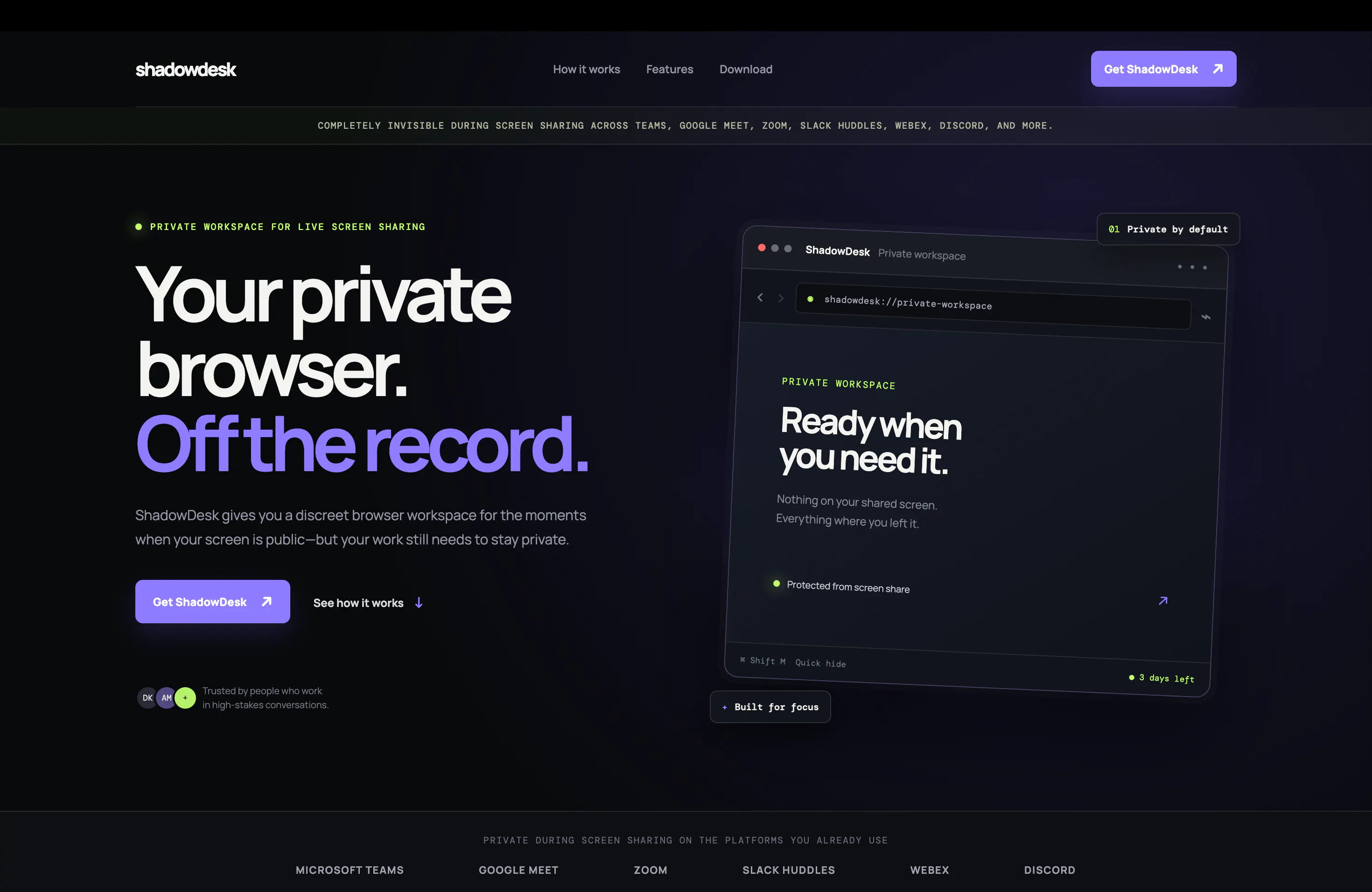 ShadowDesk — Your private browser gallery image
