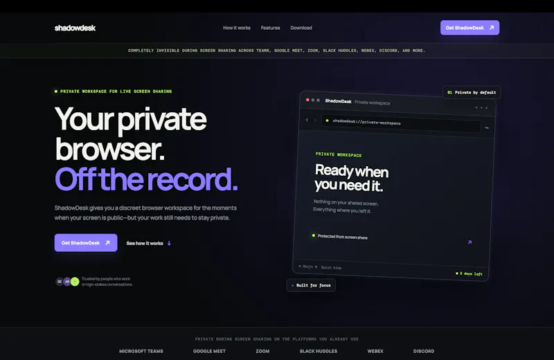 ShadowDesk — Your private browser screenshot 1