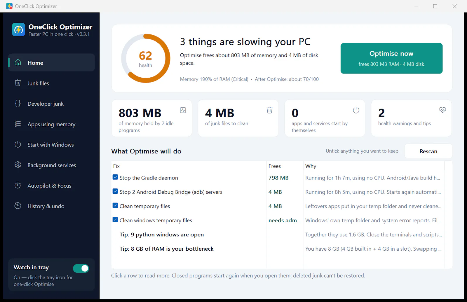 OneClick Optimizer pro (Life Time) screenshot 1