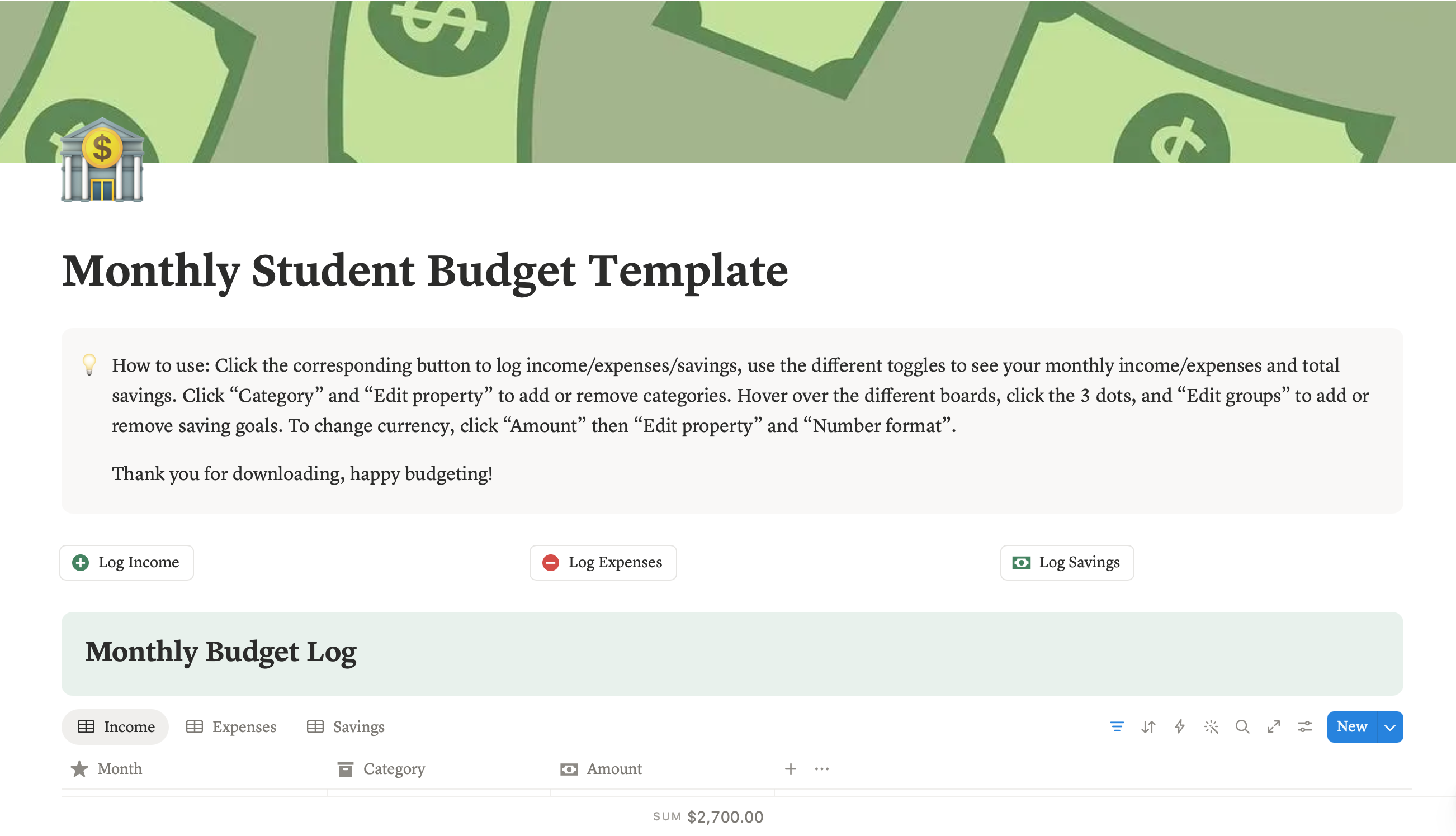 Monthly Student Budget Tracker gallery image