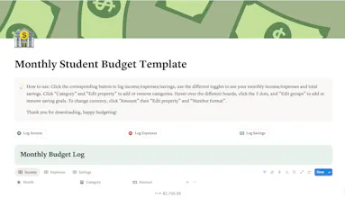 Monthly Student Budget Tracker gallery image