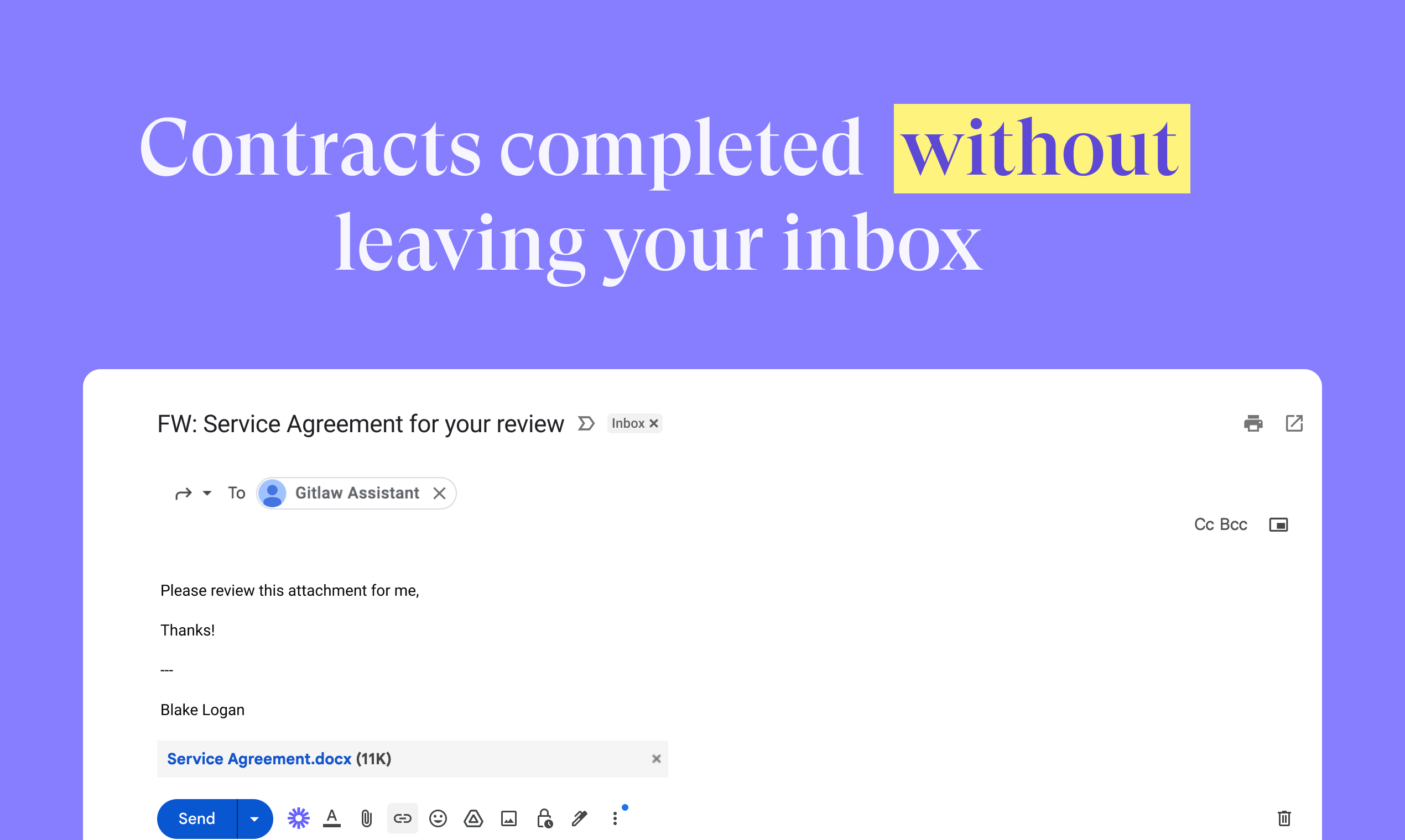 Gmail 내에서 법률 문서를 검토하는 워크플로 스크린샷