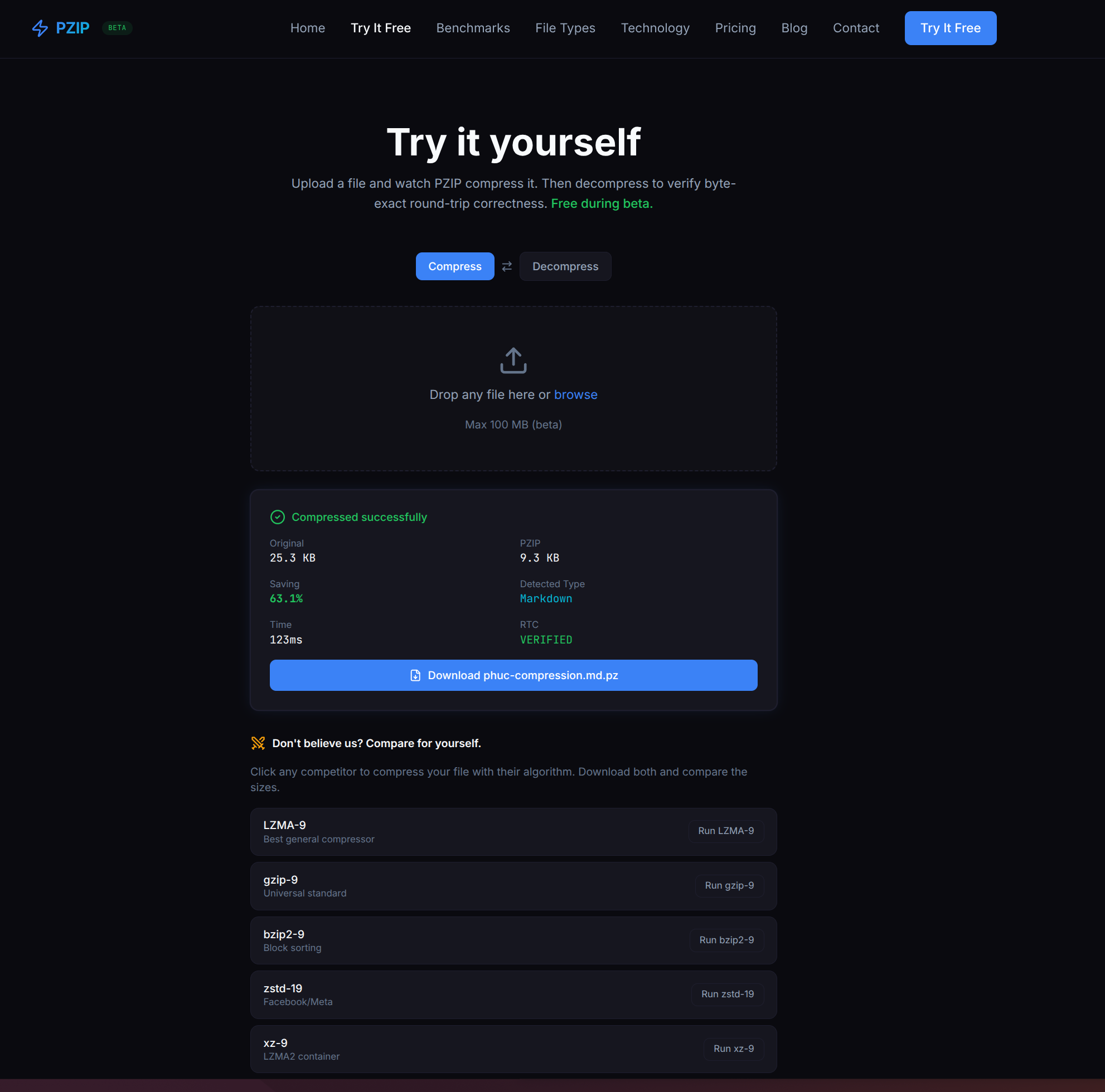 PZip.net Compression - Screenshot 2 showing product features and functionality