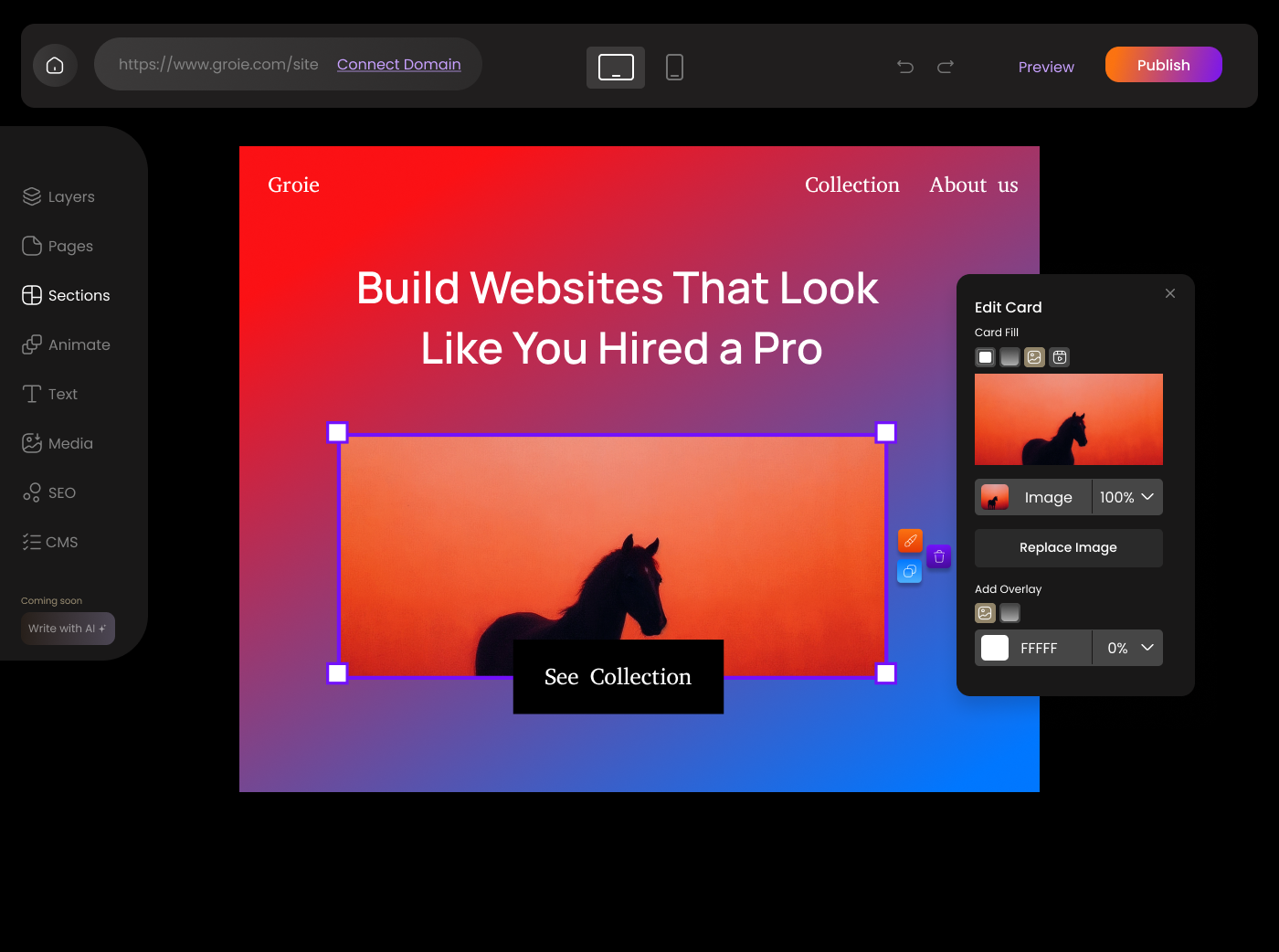 Groie - No-code website builder - Screenshot 2 showing product features and functionality