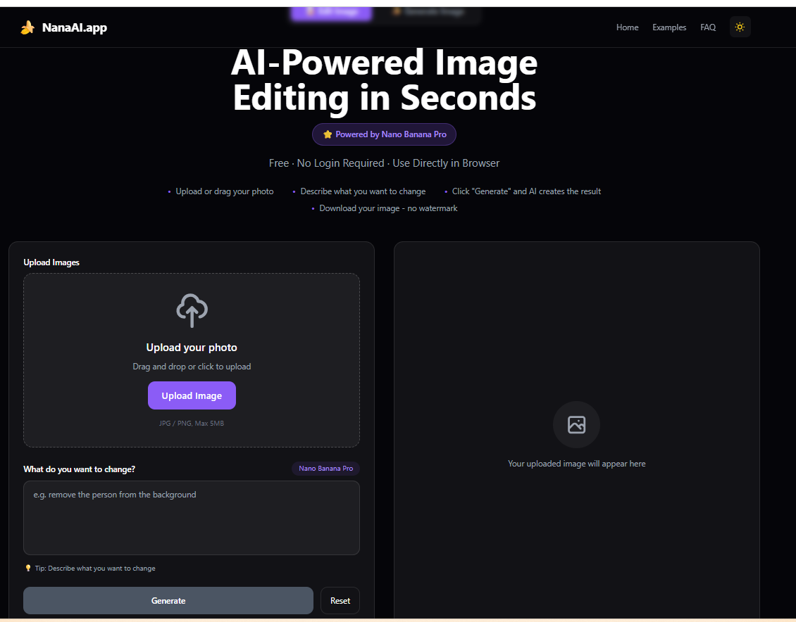 NanaAI Image Editor  - Main product screenshot demonstrating key features and user interface