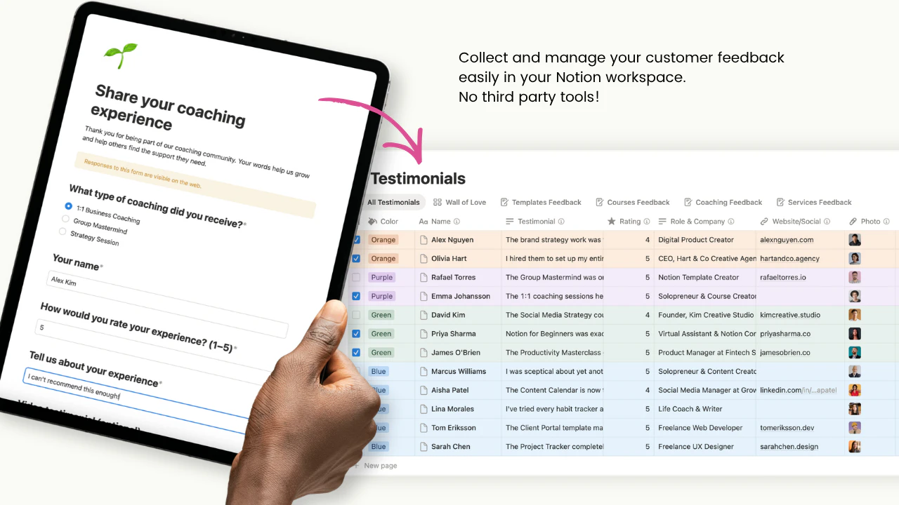 Beautiful Testimonial Manager in Notion screenshot 1