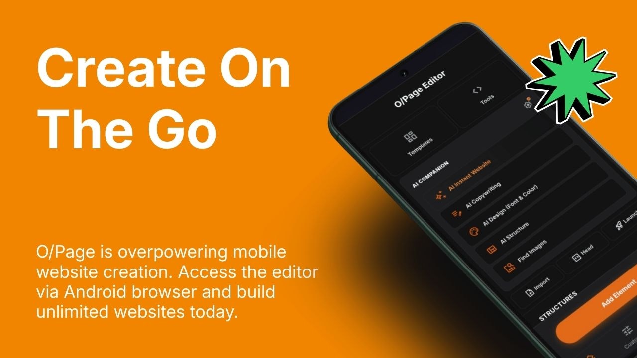 O/Page Website Builder - Screenshot 2 showing product features and functionality