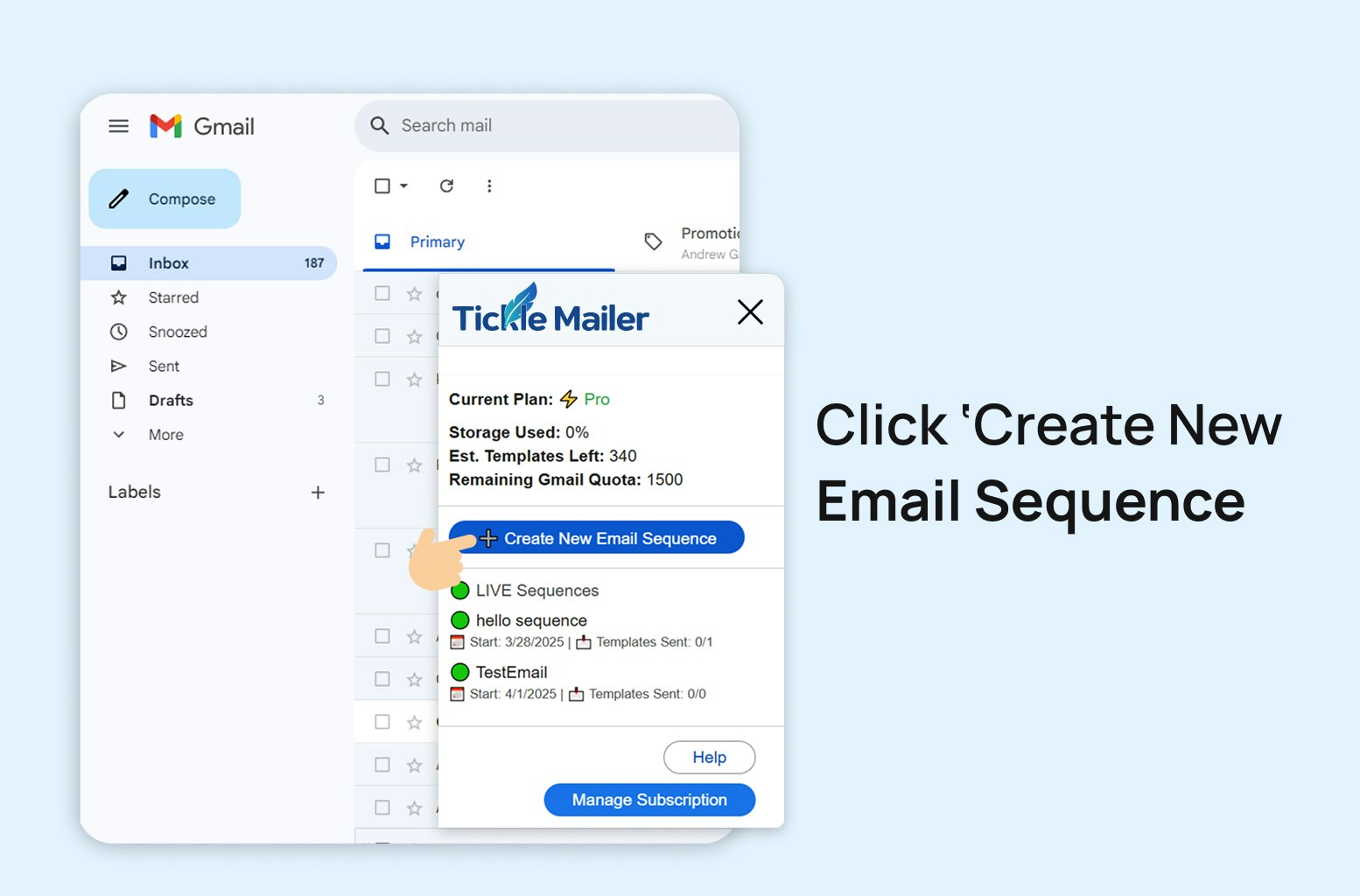 Mídia 3 de Tickle Mailer - Campanhas de e -mail do Featherlight no Gmail