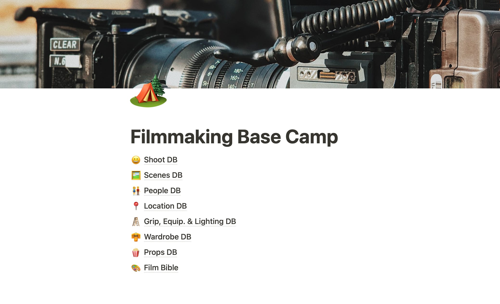 Filmmaking Base Camp - Notion Template media 1