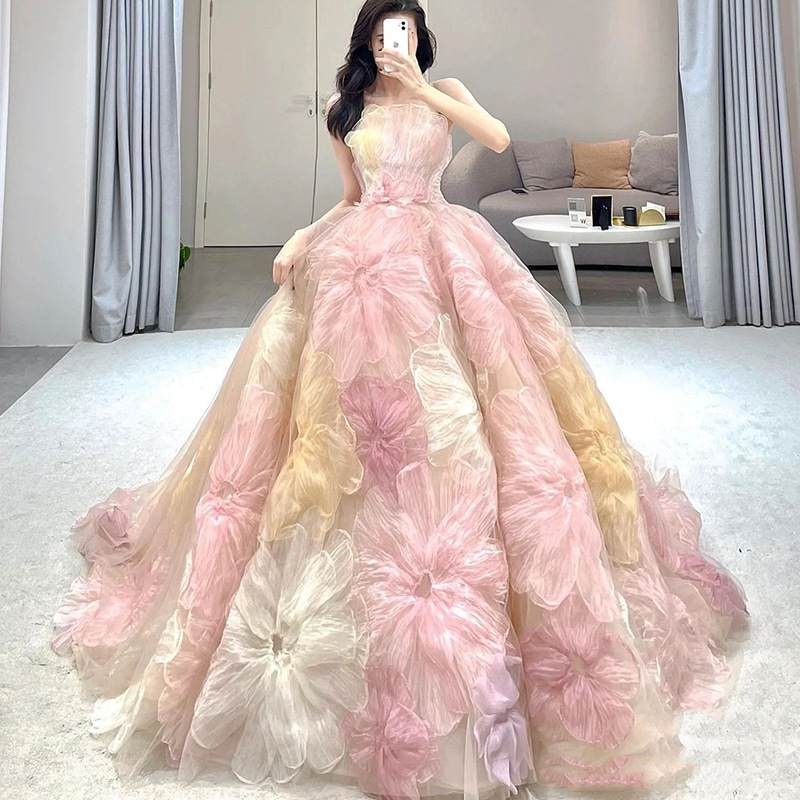 Flores 3d sin tirantes vestidos de boda rosa