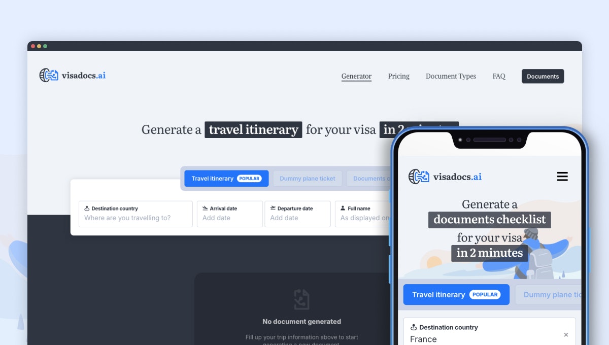 Mídia 1 de Docos de visto - Gerador de itinerário de viagem para aplicações de visto