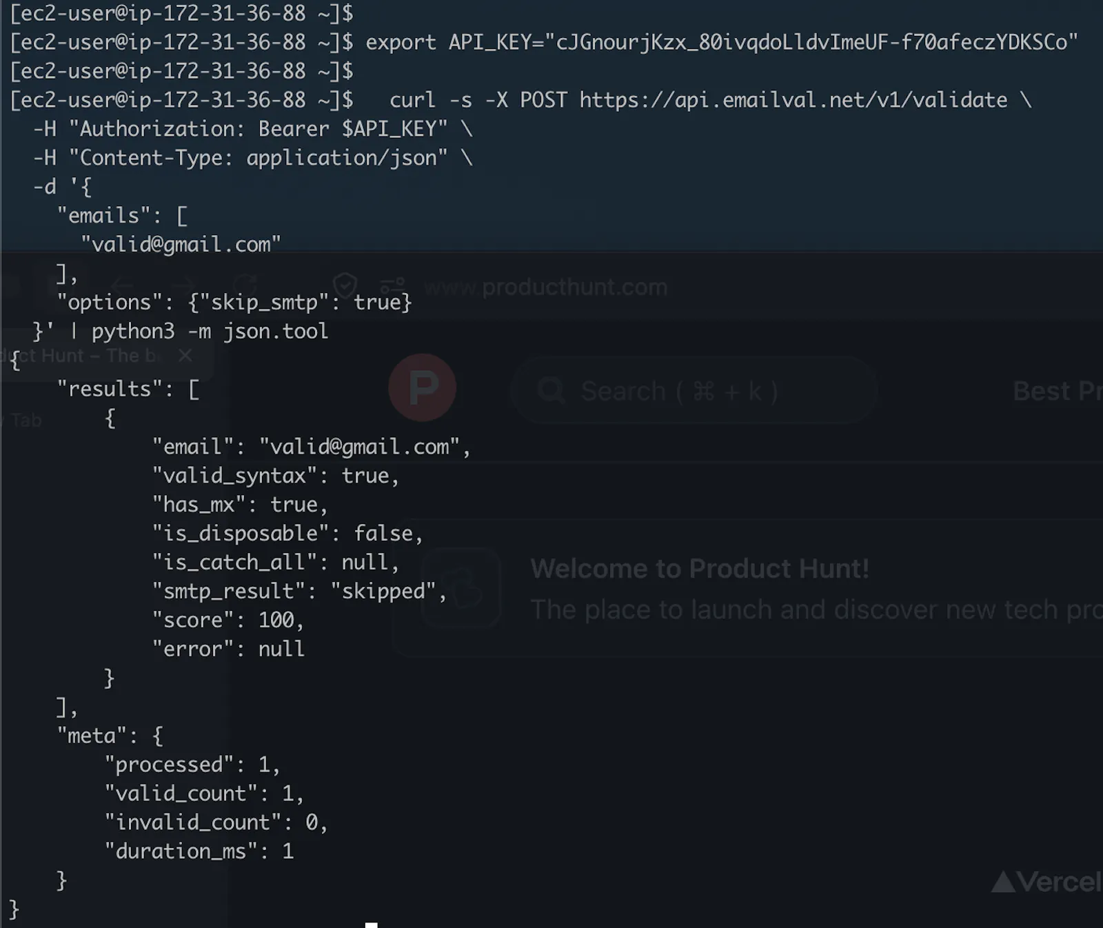 emailval — Email Validation API screenshot 1