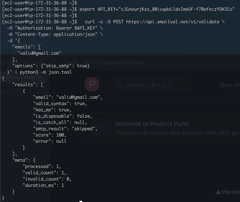 emailval — Email Validation API screenshot 1
