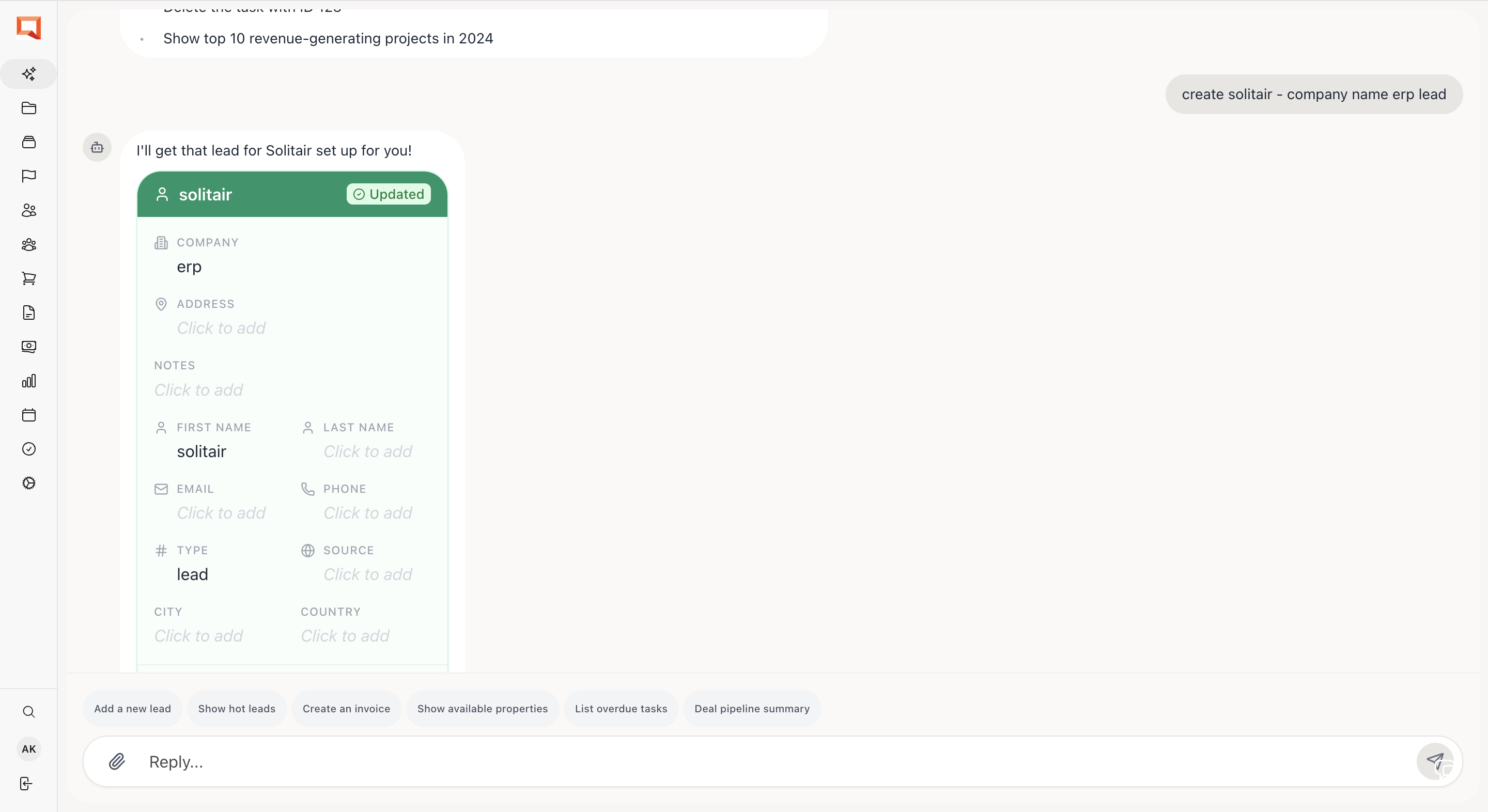 TellDB Run Your Business From One Chat - Main product screenshot demonstrating key features and user interface