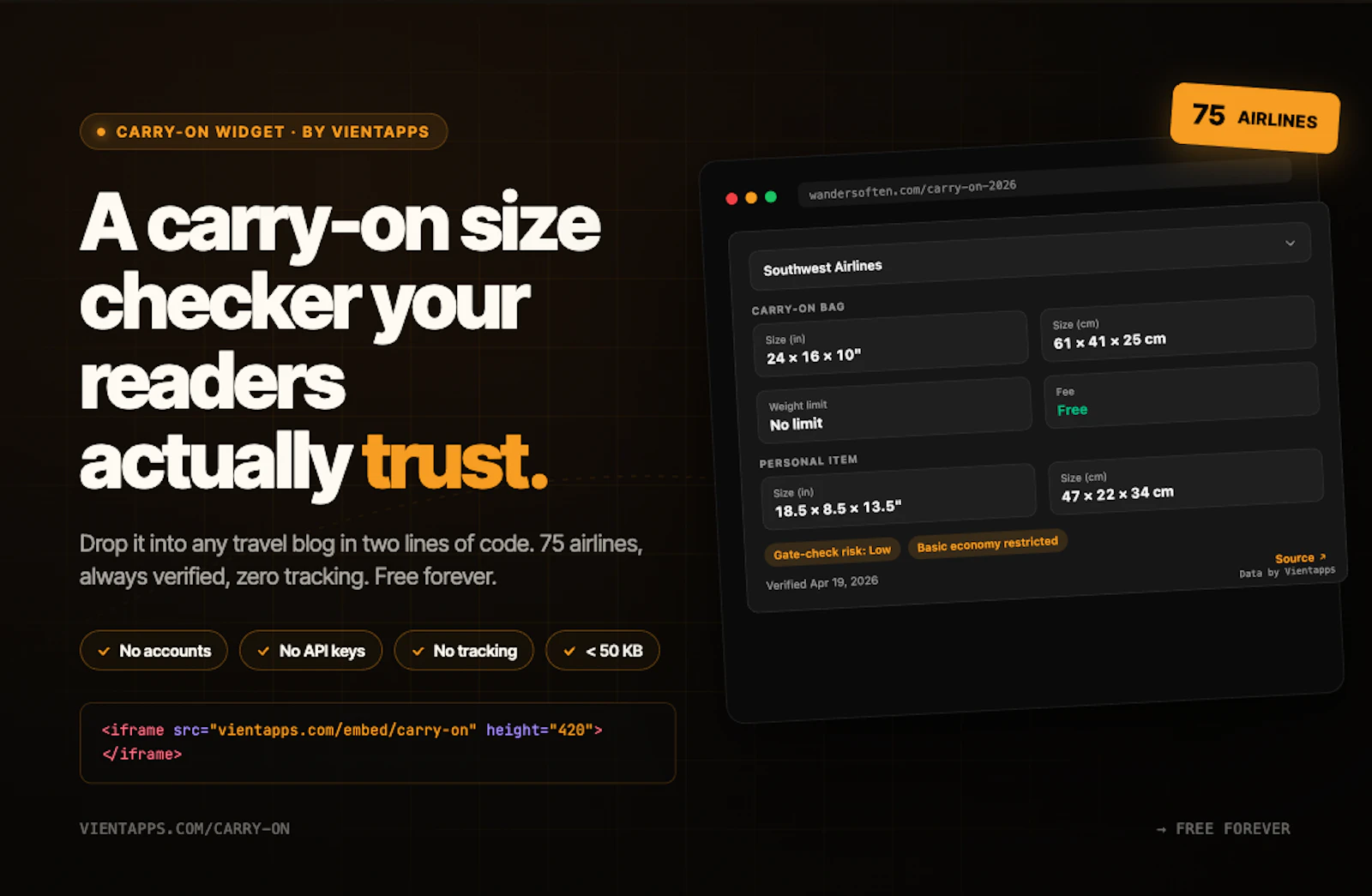 Carry-On Size Widget screenshot 2