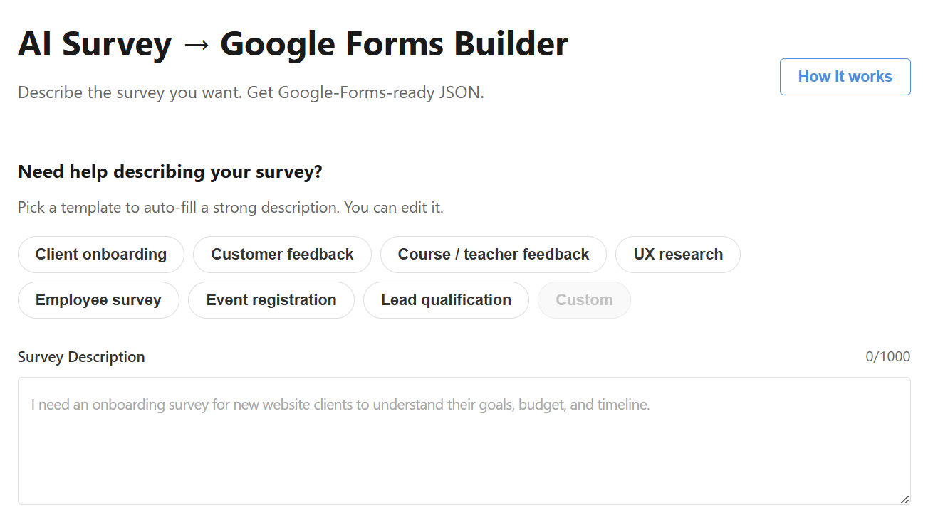 AI Survey → Google Forms Builder gallery image