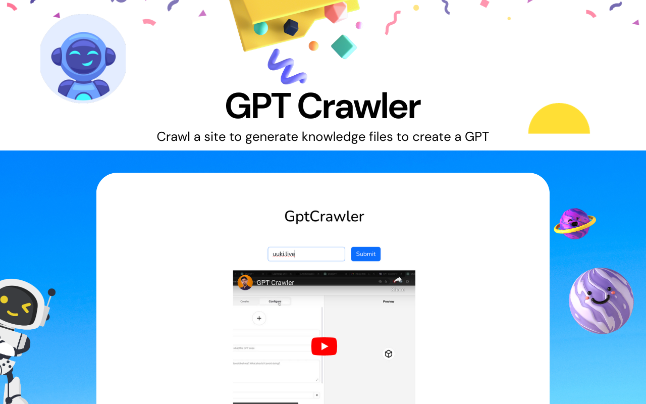 وسائط زاحف GPT - قم بالزحف إلى موقع لإنشاء ملفات المعرفة لإنشاء GPT 1