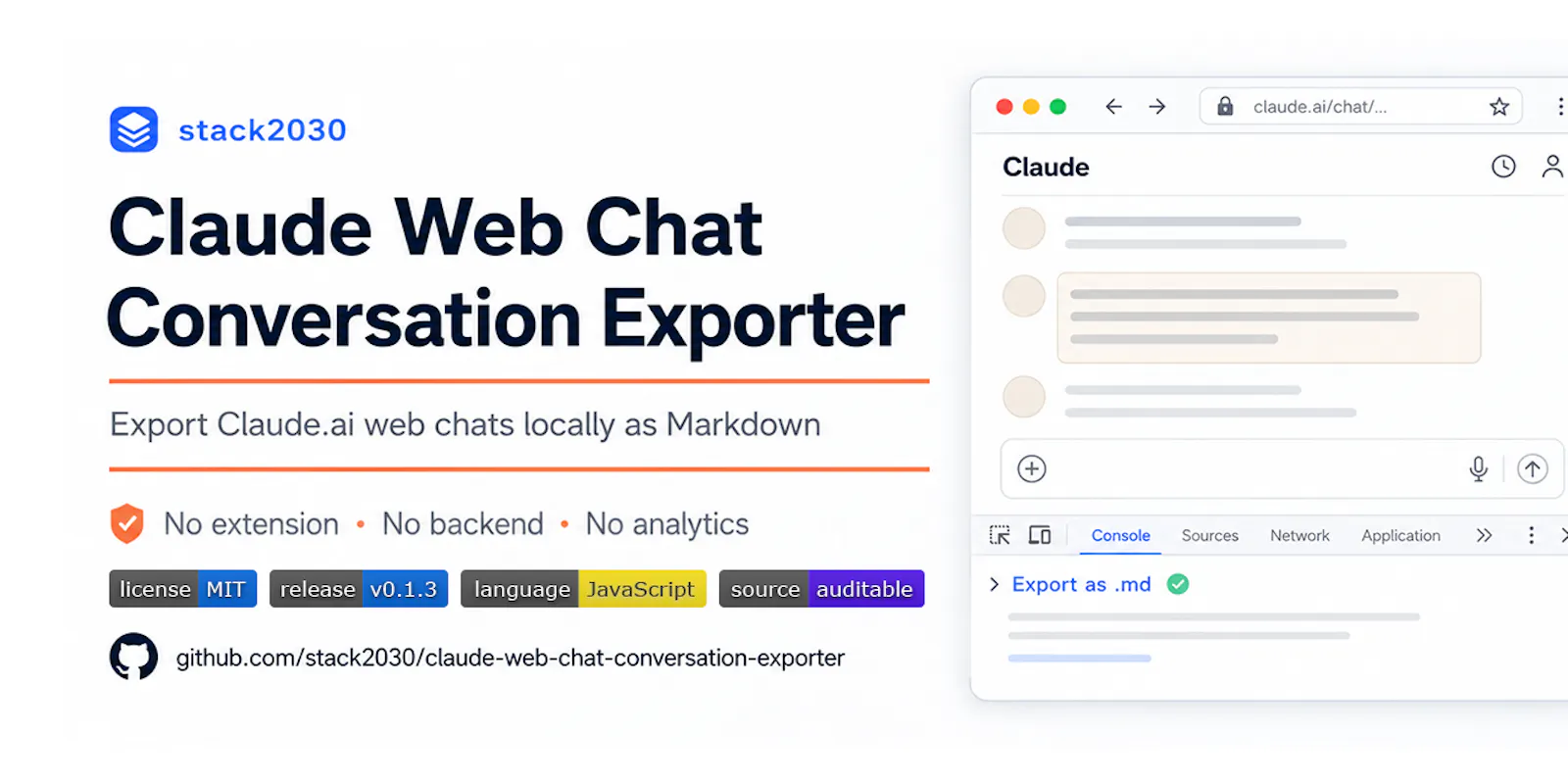 Claude.ai single chat exporter script screenshot 1