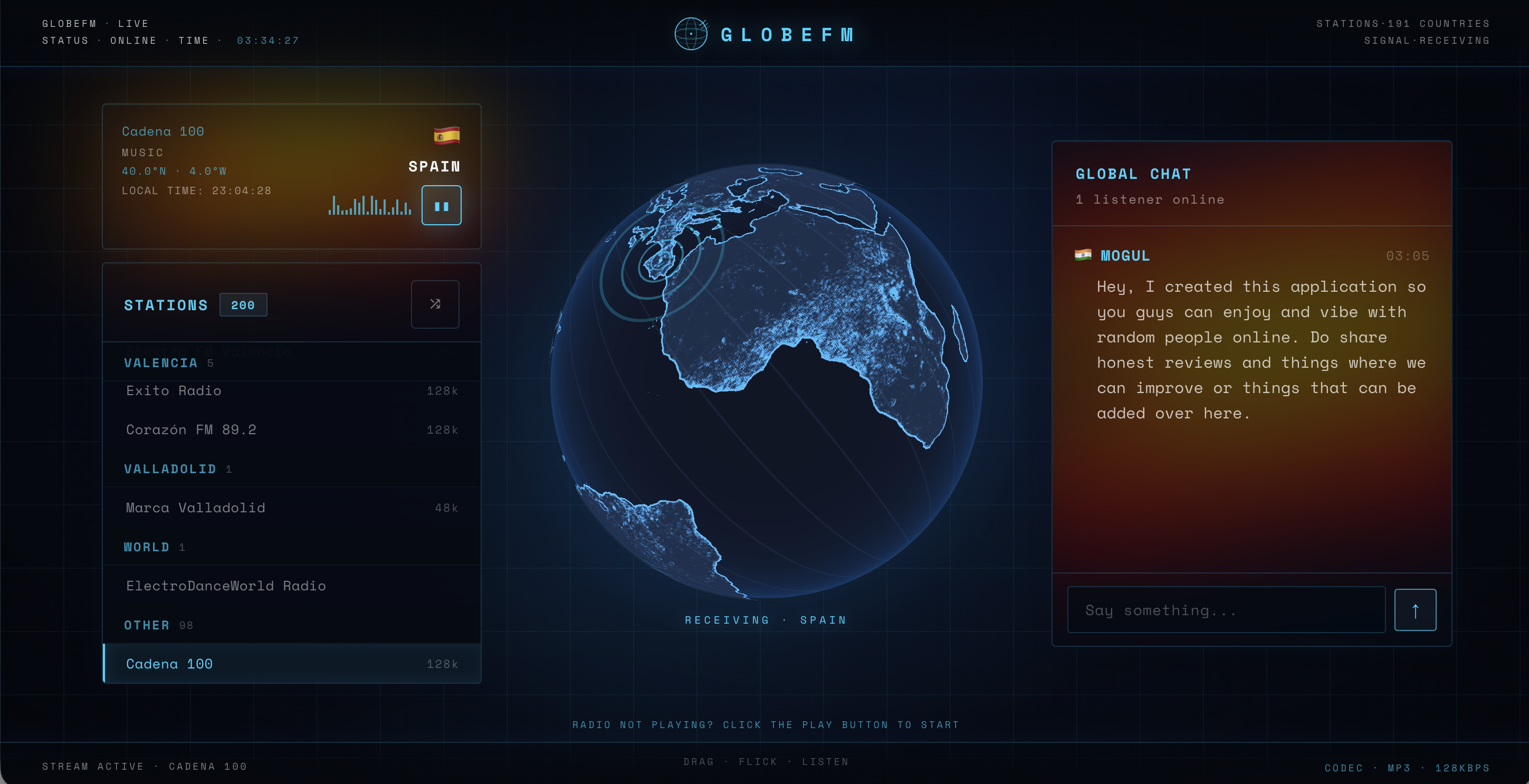 GlobeFM — Live Radio From Every Country - Main product screenshot demonstrating key features and user interface