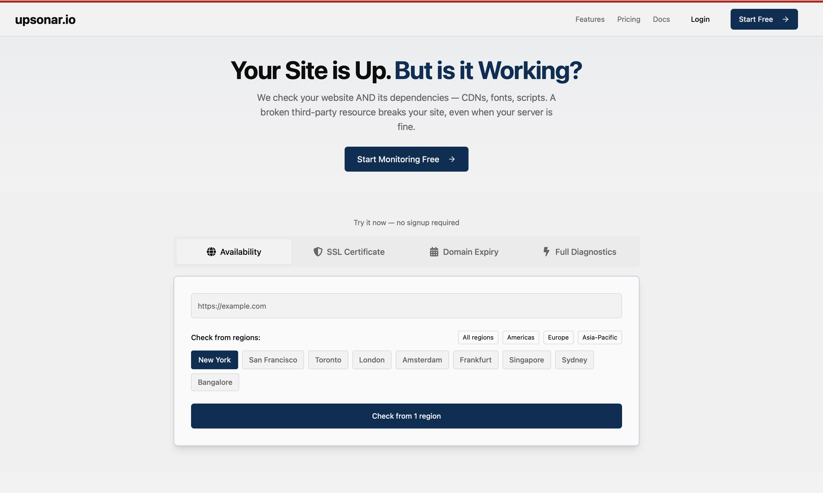upsonar.io - Main product screenshot demonstrating key features and user interface
