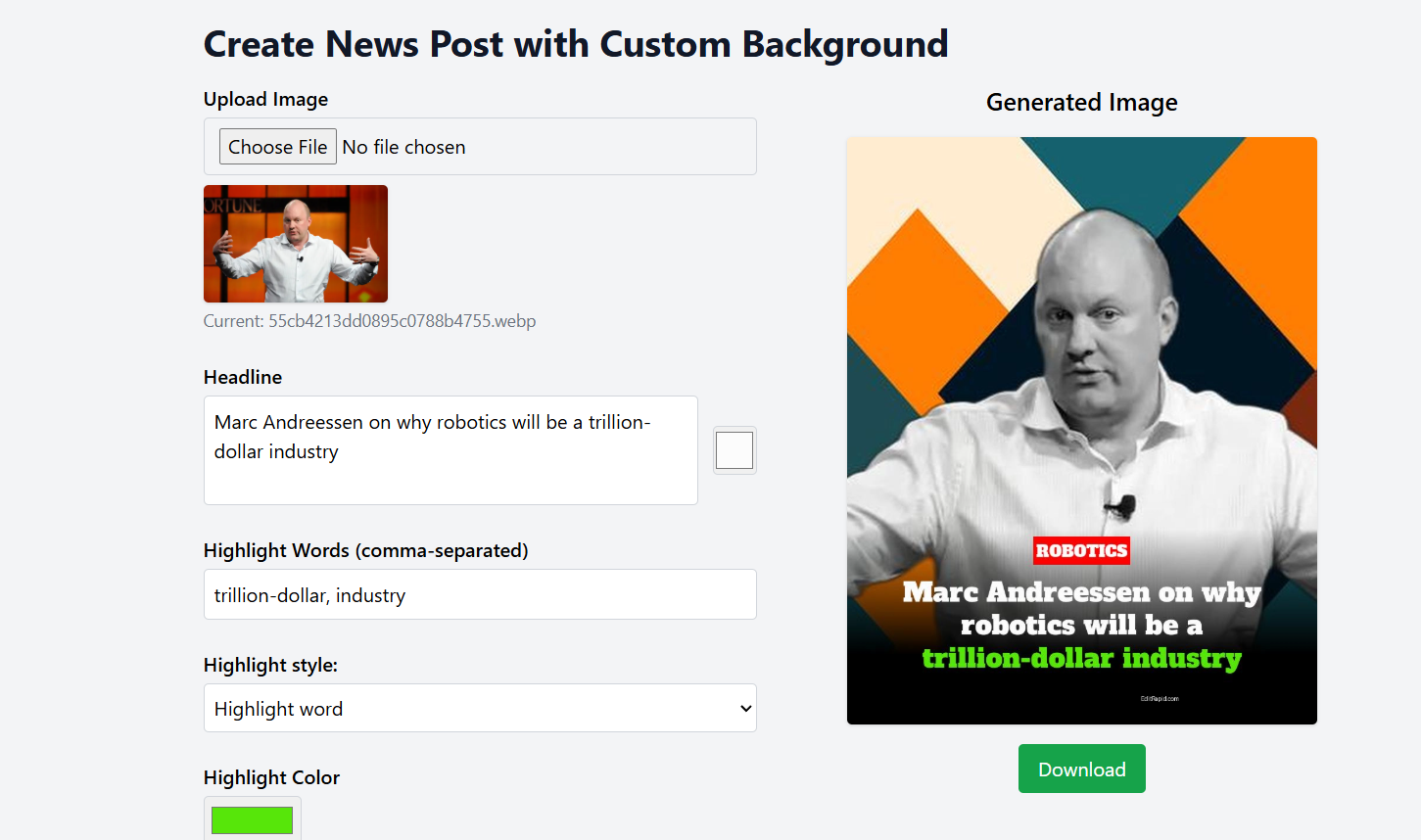 Editrapido - Crear gráficos de noticias de redes sociales sin herramientas de diseño media 3