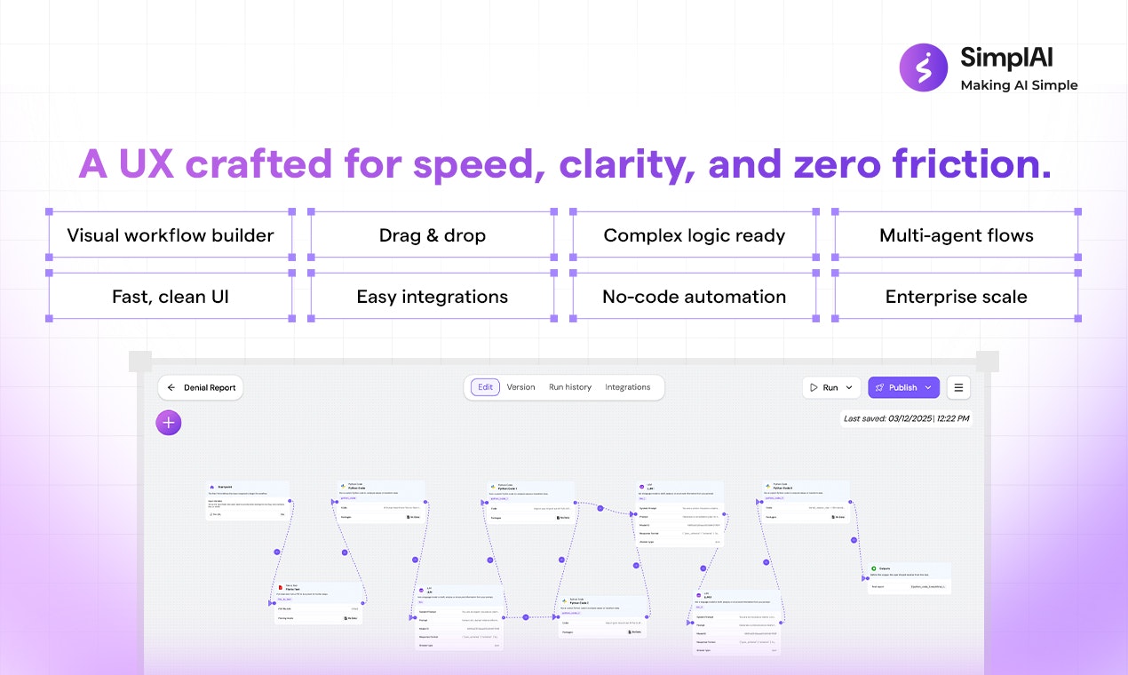 SimplAI New Workflow Builder - Screenshot 2 showing product features and functionality