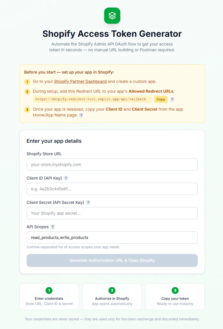 Get Shopify Token のプロダクトバナー