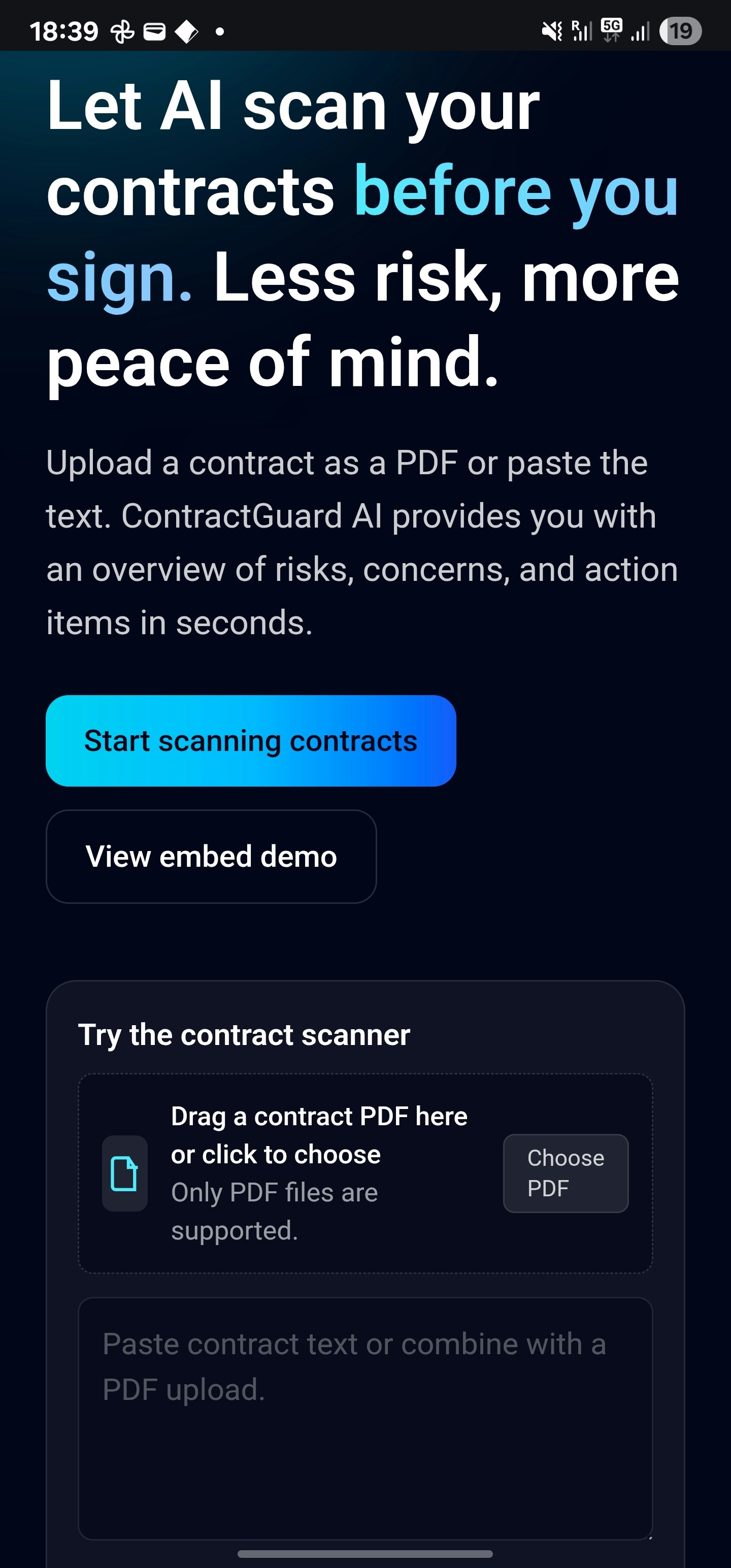 ContractGuard AI, Upload any contract - Screenshot 2 showing product features and functionality
