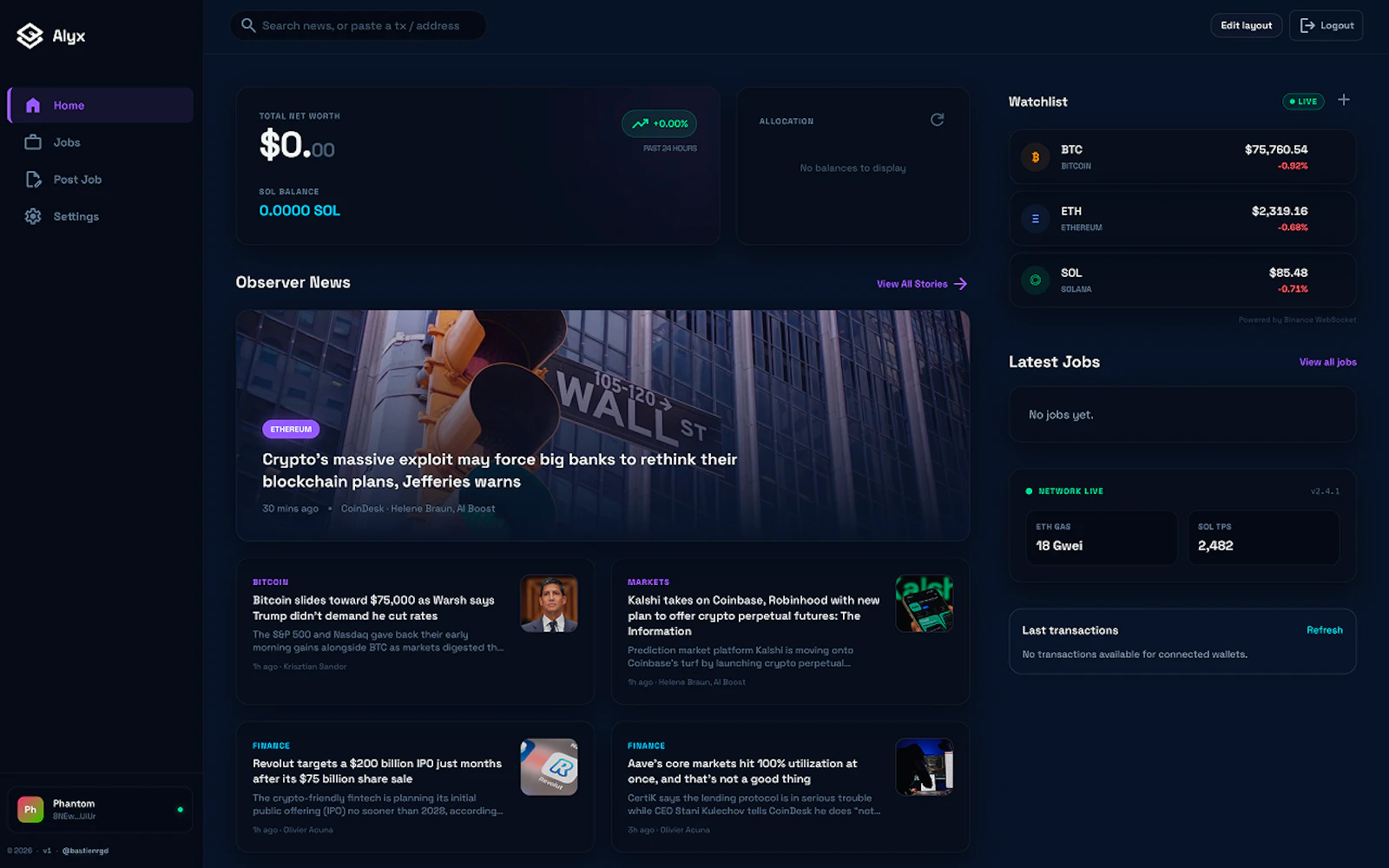 Alyx — Crypto Portfolio Dashboard screenshot 1