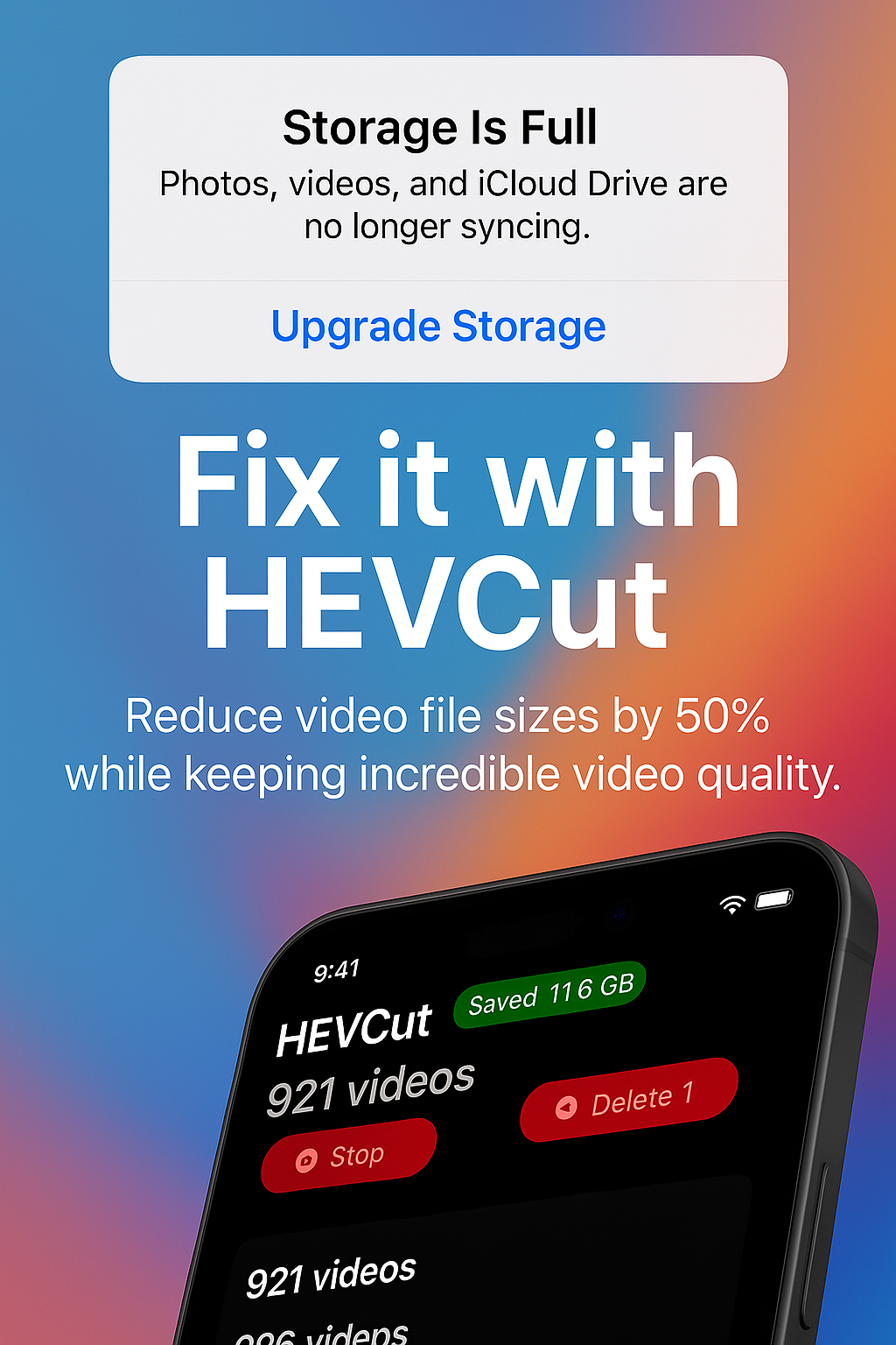 Hevcut -% 90'a kadar olan ICloud Videolarını Shrink - Kütüphanenizi tarayın, en büyük videoları bulun ve büzün medya 2
