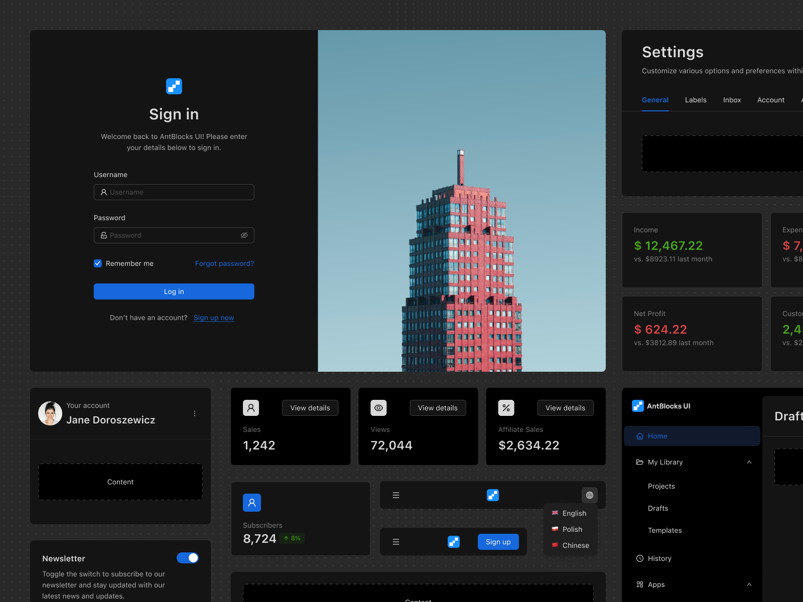 antblocks ui - 개미 디자인으로 구축 된 고품질 피그마 및 반응 구성 요소 미디어 4