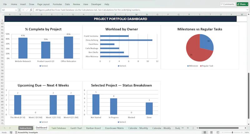 SigmaSheets Project Management Template screenshot 2
